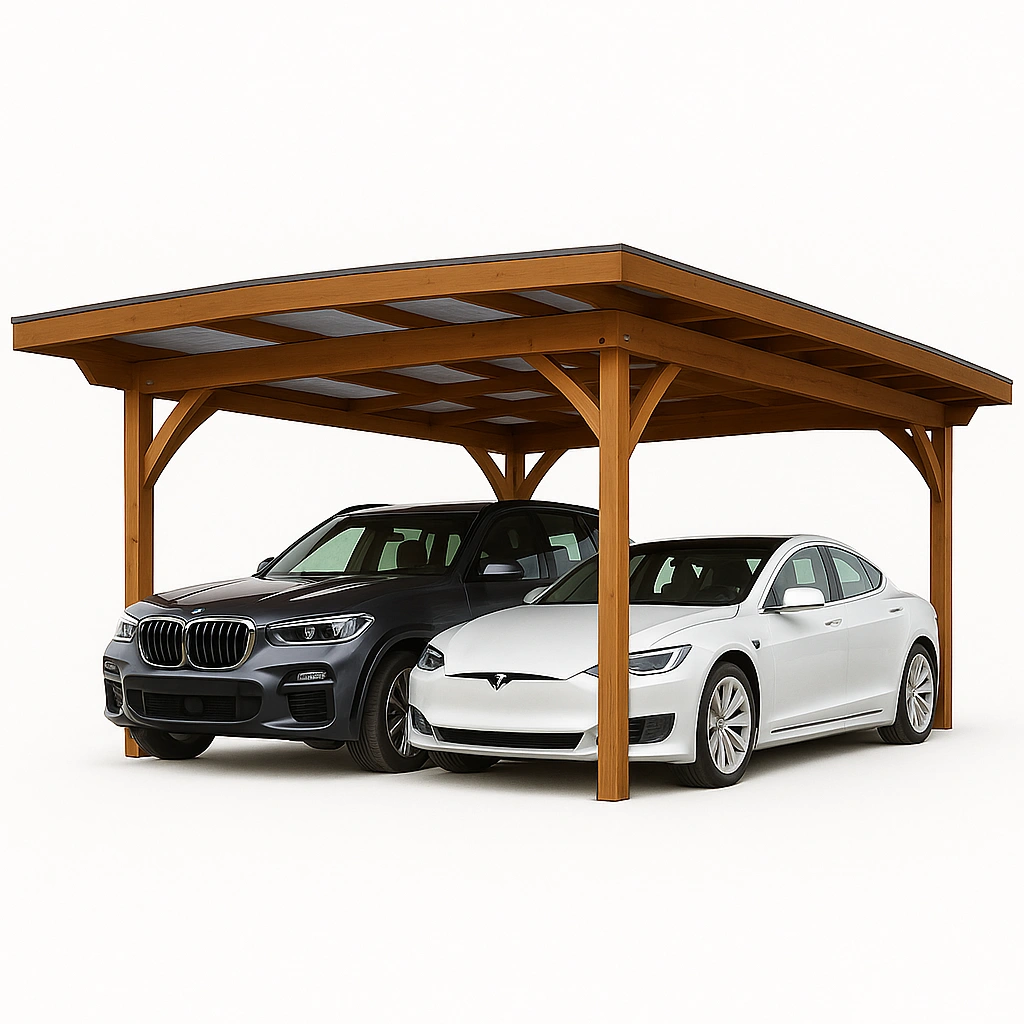 Udendrs garage i tr, naturligt trlook, L 500 x B 300 x H 250 cm