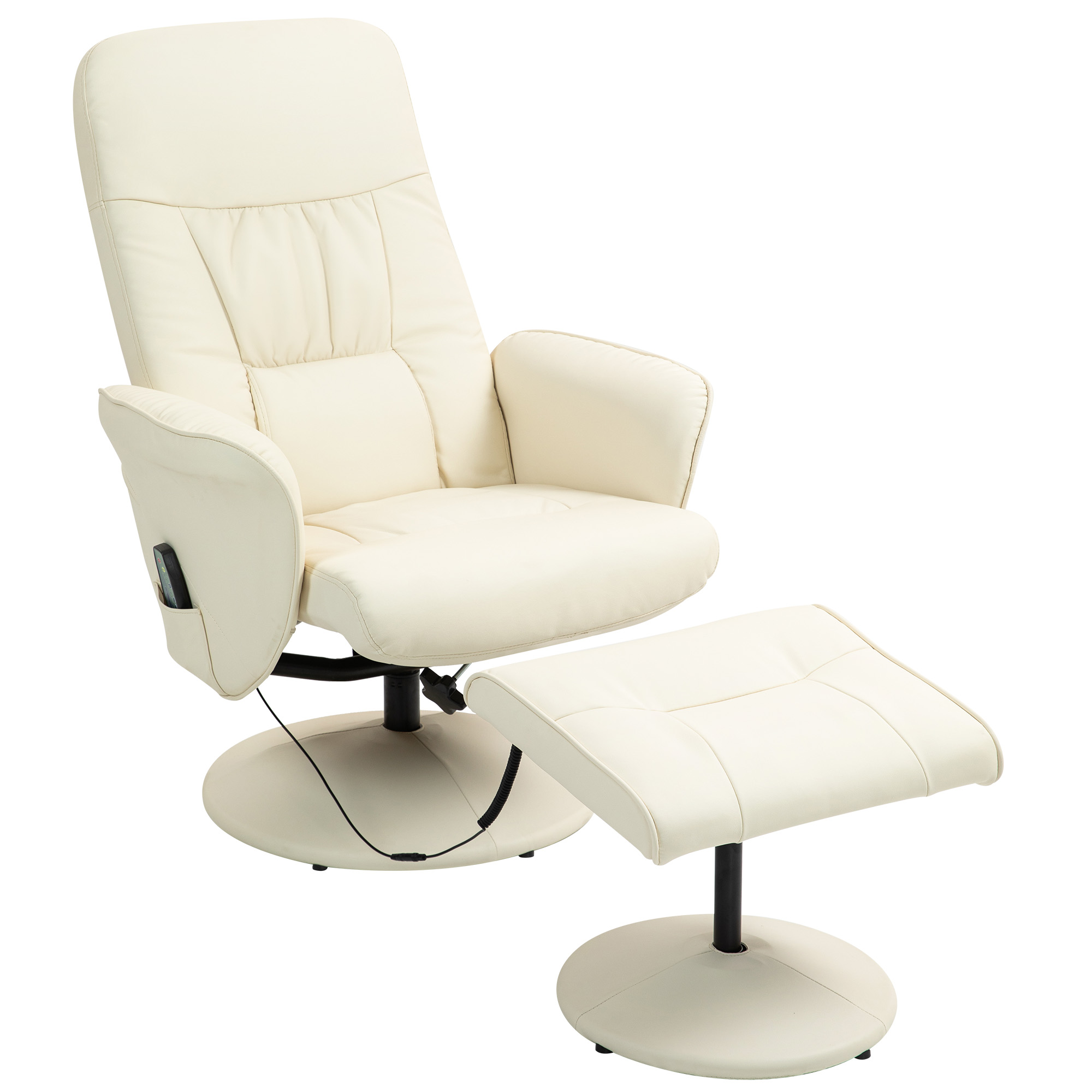 HOMCOM Massagesessel mit Fußhocker, Ergonomischer Stuhl mit 10 Vibrationspunkten, Kunstleder, 76 x 81 x 105 cm, Cremeweiß