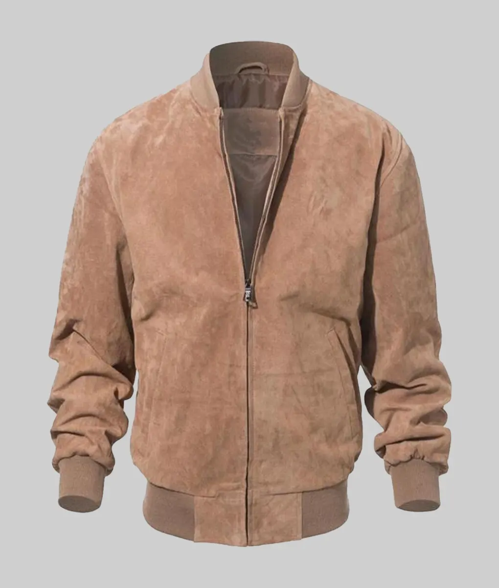 Men Suede Leather Bomber Jacket