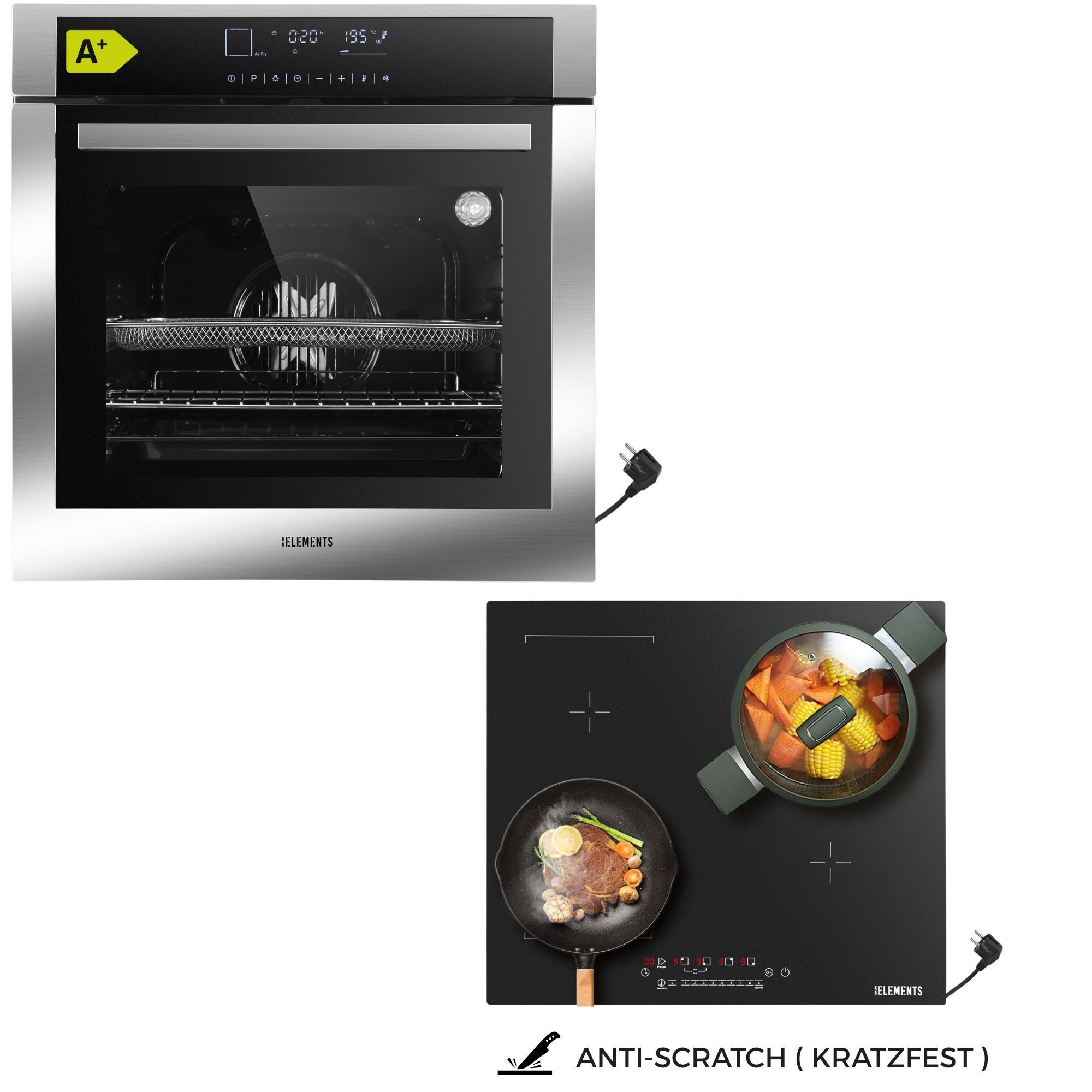 Induktions Herd-Set KB ELEMENTS Herdset Backofen 60cm, Kratzfestes Induktionskochfeld 60cm
