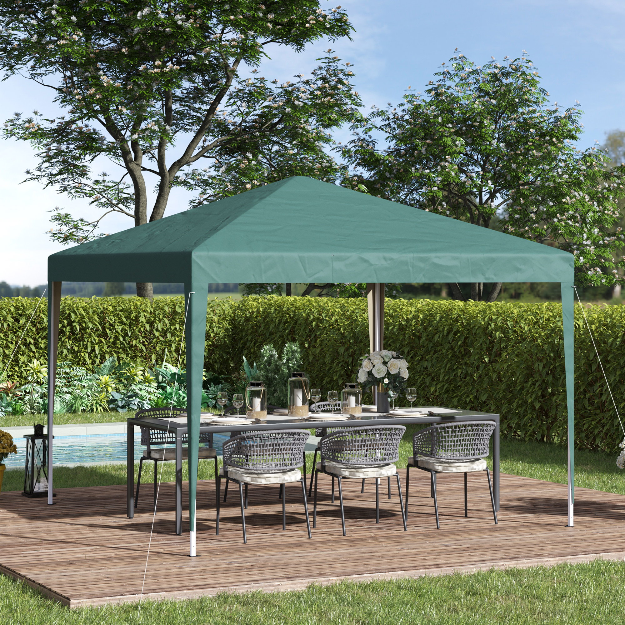 Outsunny Pavillon, 2,95 x 2,95 m Pop-Up-Faltpavillon, Gartenpavillon, Partyzelt, UV-Schutz, Stahl+Oxfordstoff, Grün