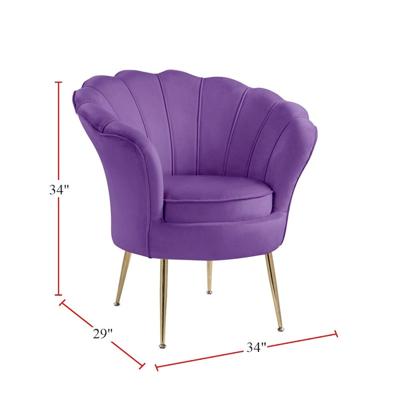 Velvet Scalloped Back Barrel Accent Chair with Metal Legs
