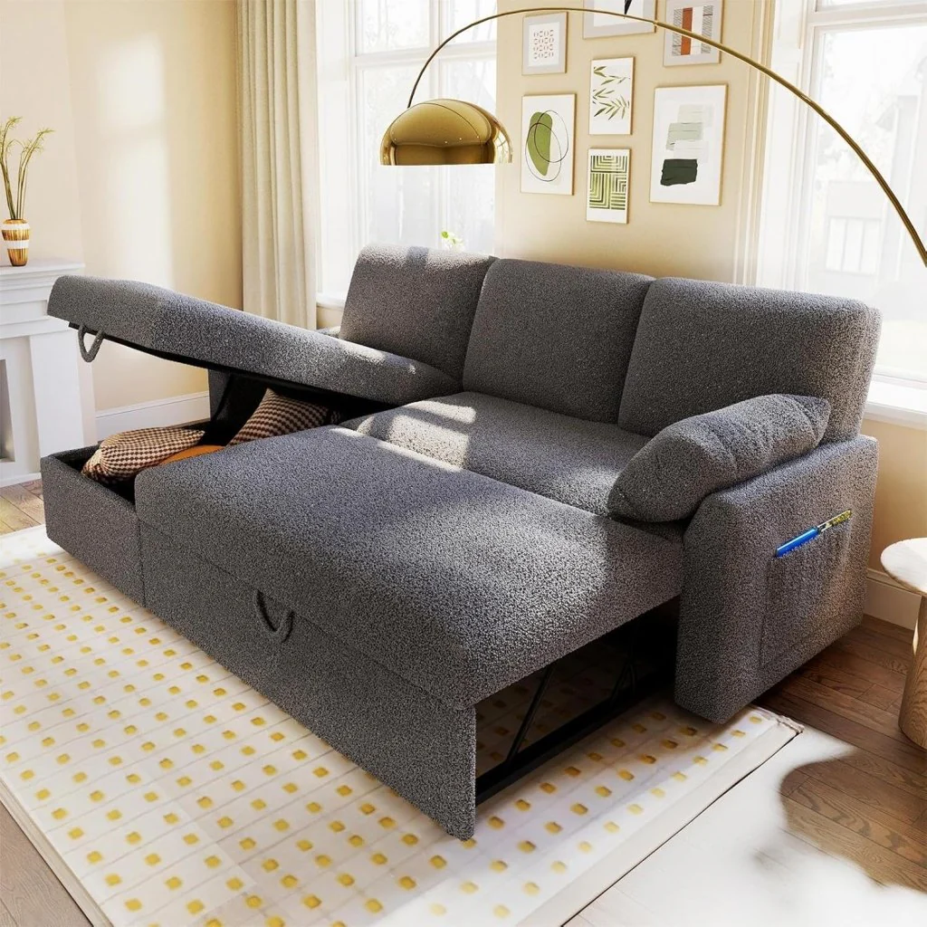 VanAcc Sofa Bed, Sleeper Sofa with Storage Chaise- 2 in 1 Pull Out Couch Living Room, Comfy Sleeper Couch