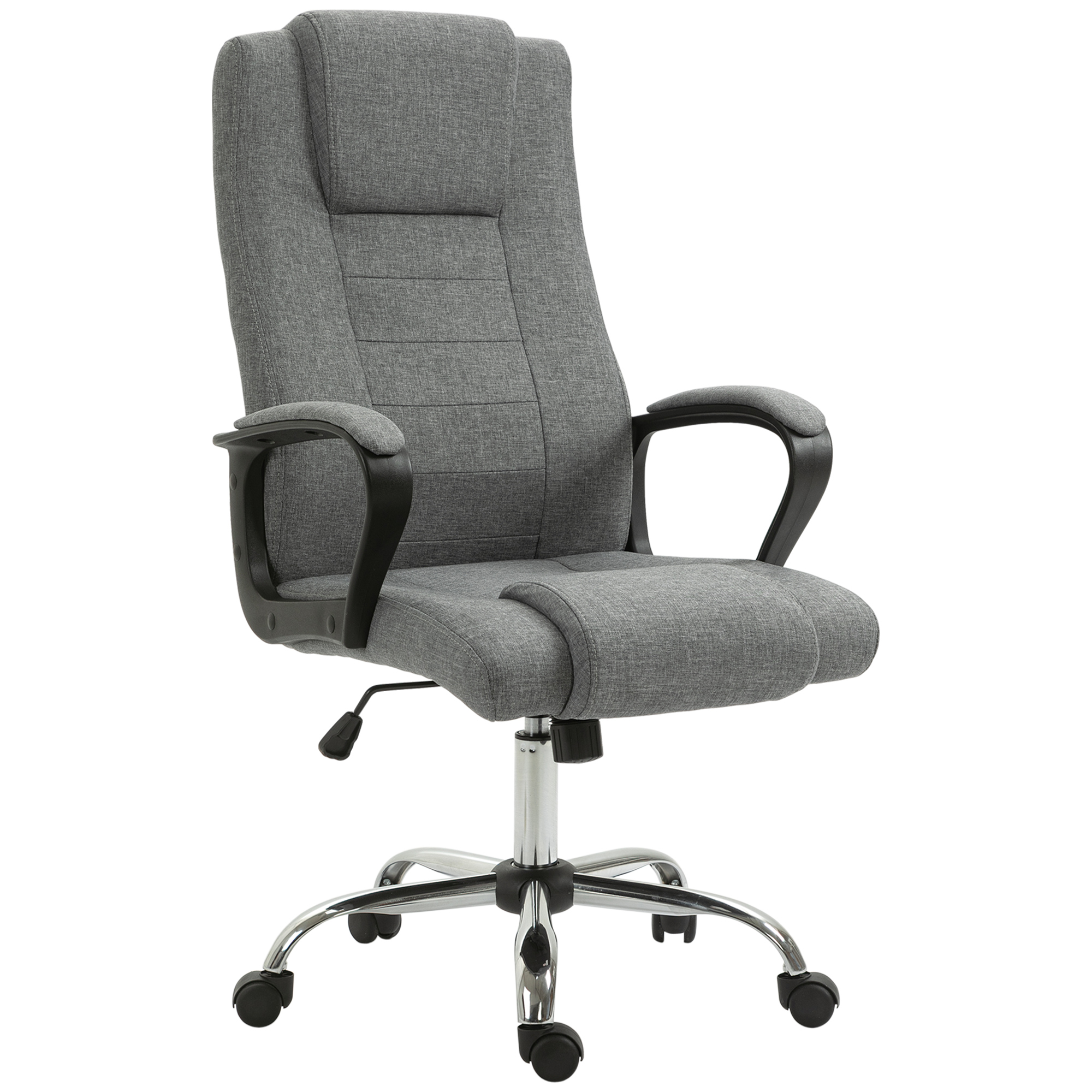 Vinsetto Bürostuhl Computerstuhl mit Wippenfunktion Kopfstütze ergonomischer Schreibtischstuhl drehbar höhenverstellbar Leinen-Touch Grau  62 x 76 x 110-119 cm