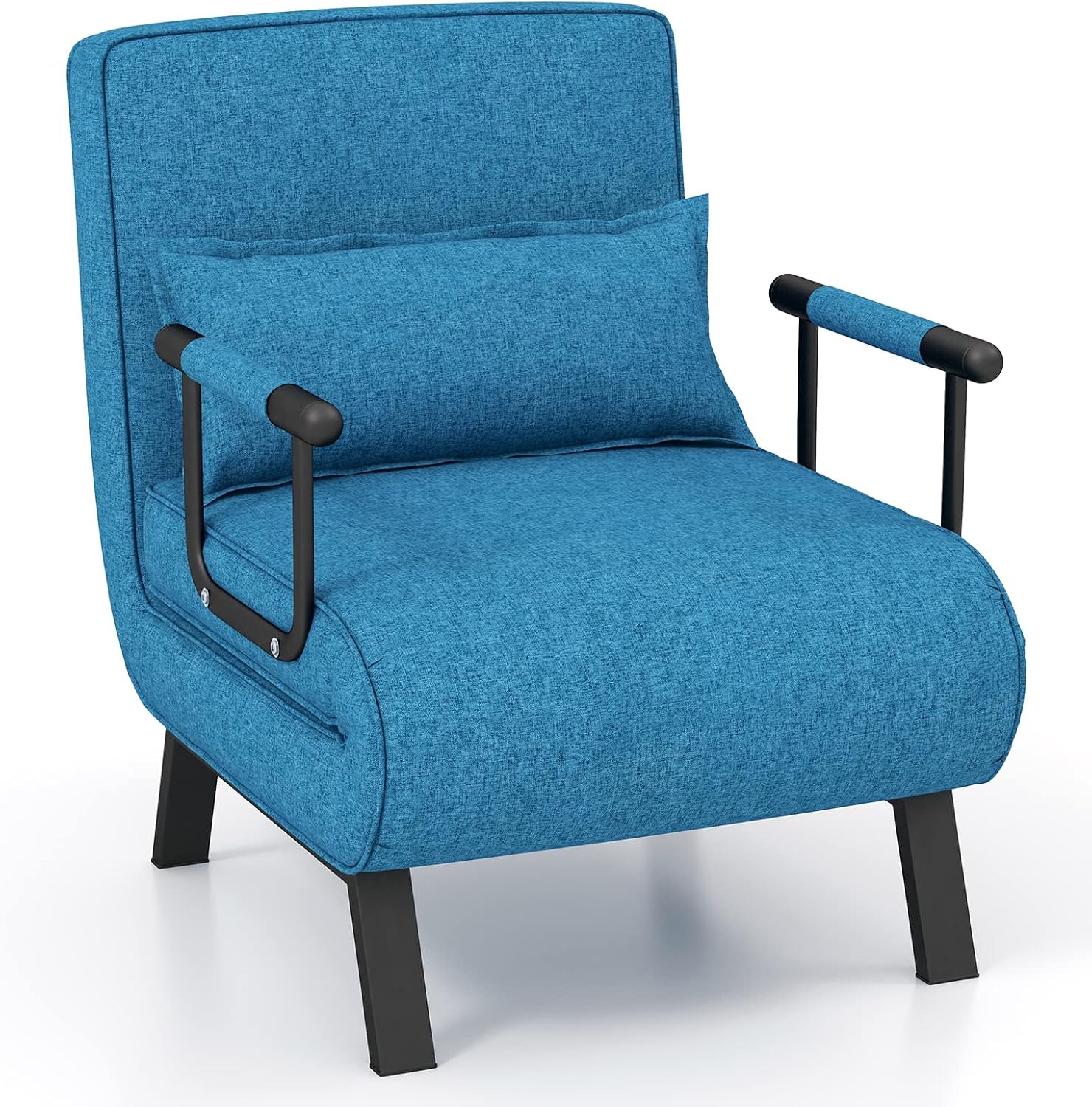 COSTWAY Poltrona Letto, 4 in 1 Poltroncina Pieghevole con Schienale Regolabile in 6 Posizioni, Sedile Imbottito Robusto, Divano Letto Singolo per Casa Ufficio, 79x65x79 cm (Blu)