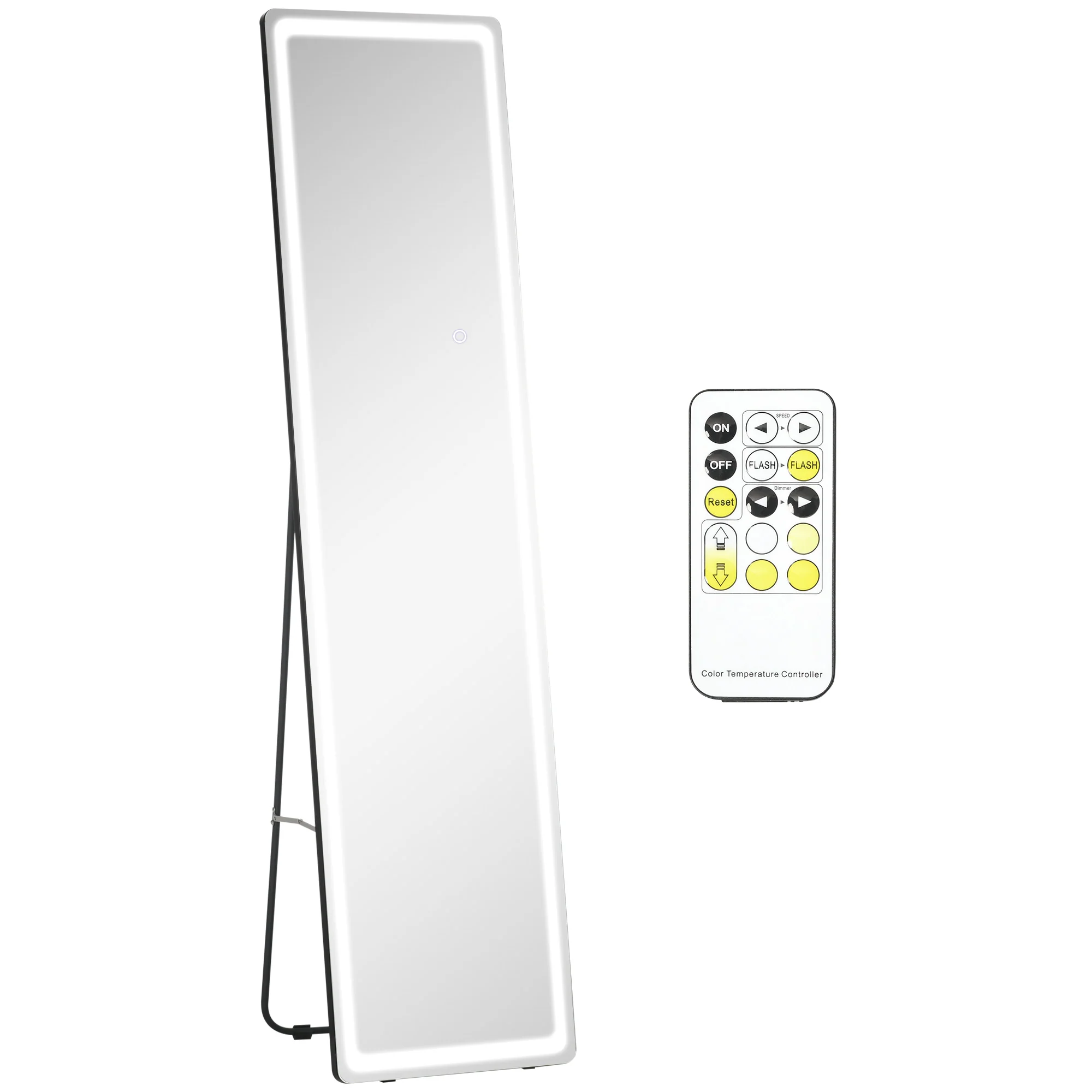 HOMCOM Standspiegel LED dimmbar 3 Lichtfarben freistehend/Wandmontage