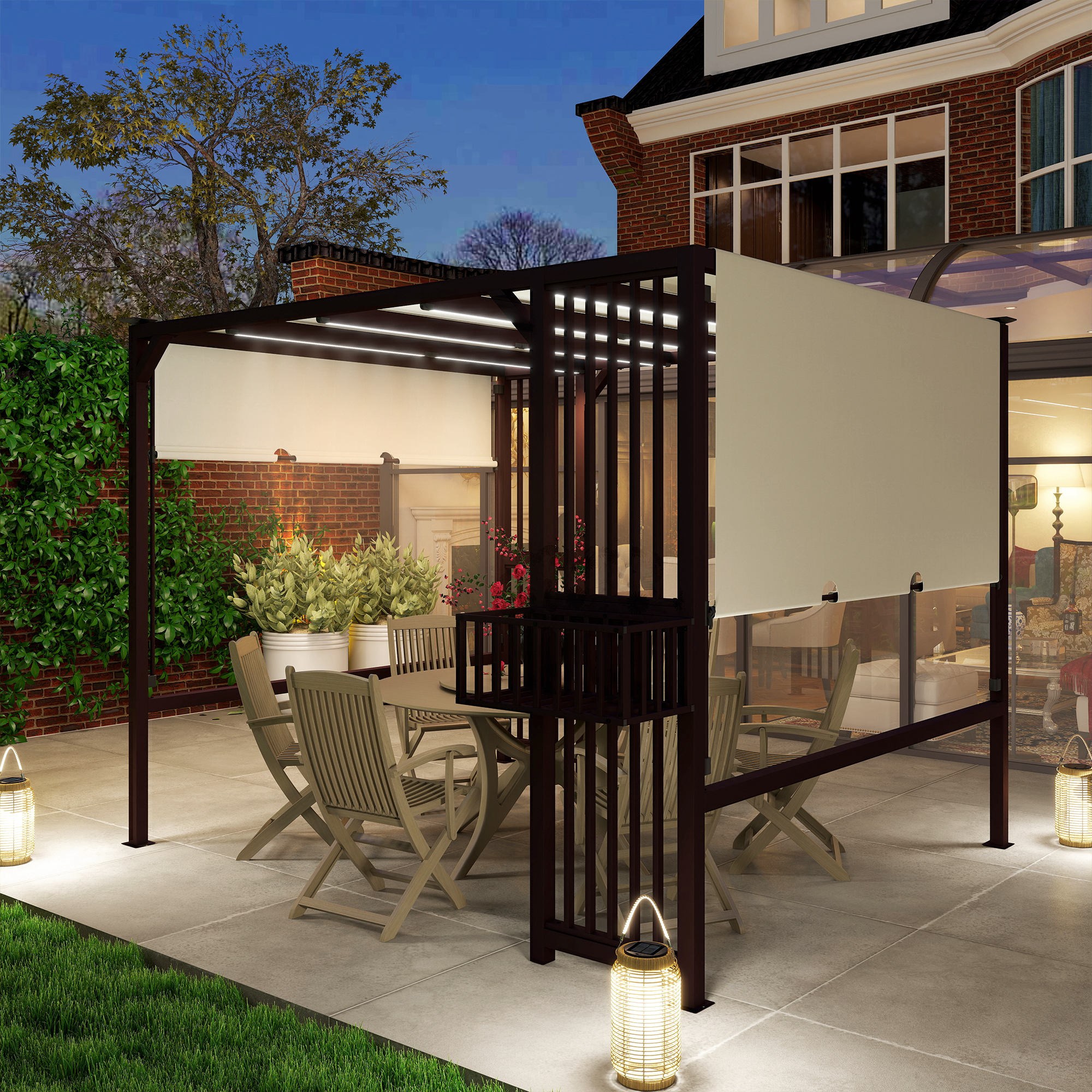 Outsunny Pergola Paviljoen 3x2,5m UV30+ Stabiel Winterbestendig Zonnescherm met Verstelbaar Schuifdak Donkerbruin