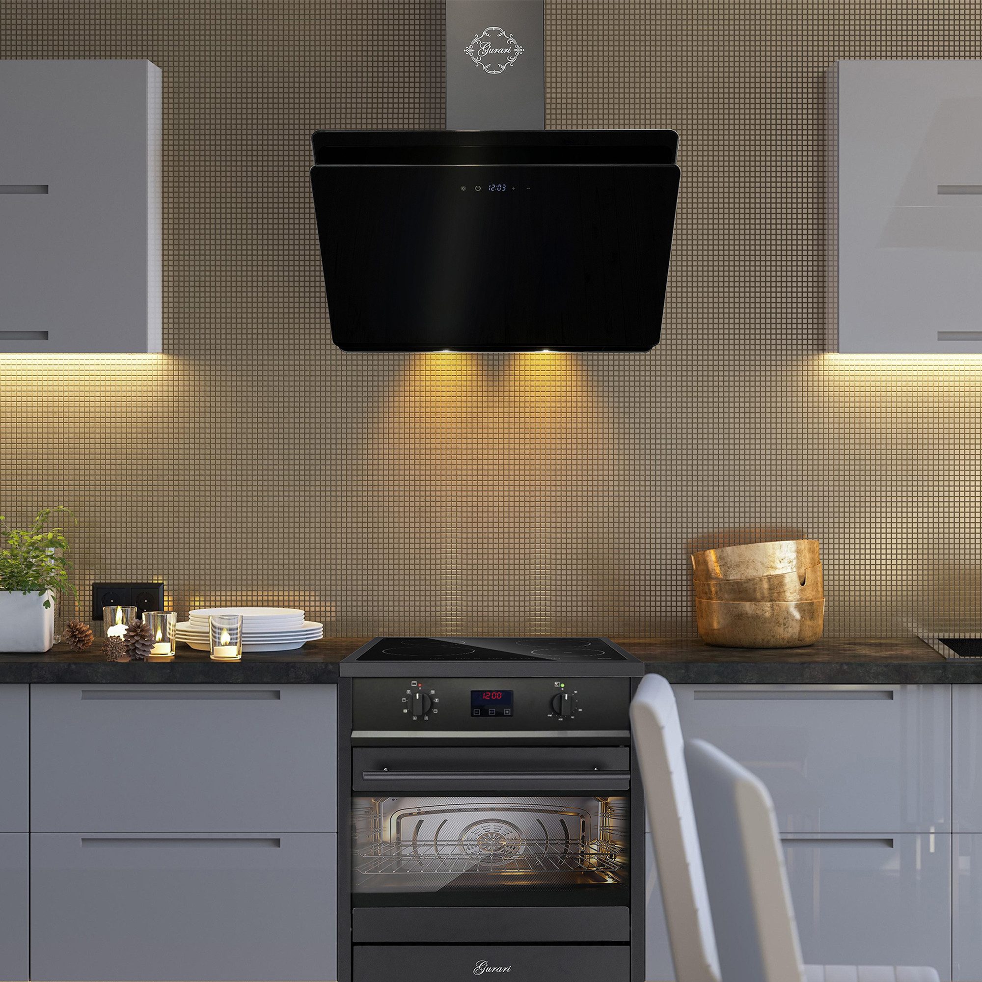 Induktions Herd-Set Induktions Standherd 60 cm, Schwarz, Range Coocker 60 L mit Dunstabzugshaube 60cm 1000m³/h GCH E 612 BL+GCH S 411 60 BL PRIME N.