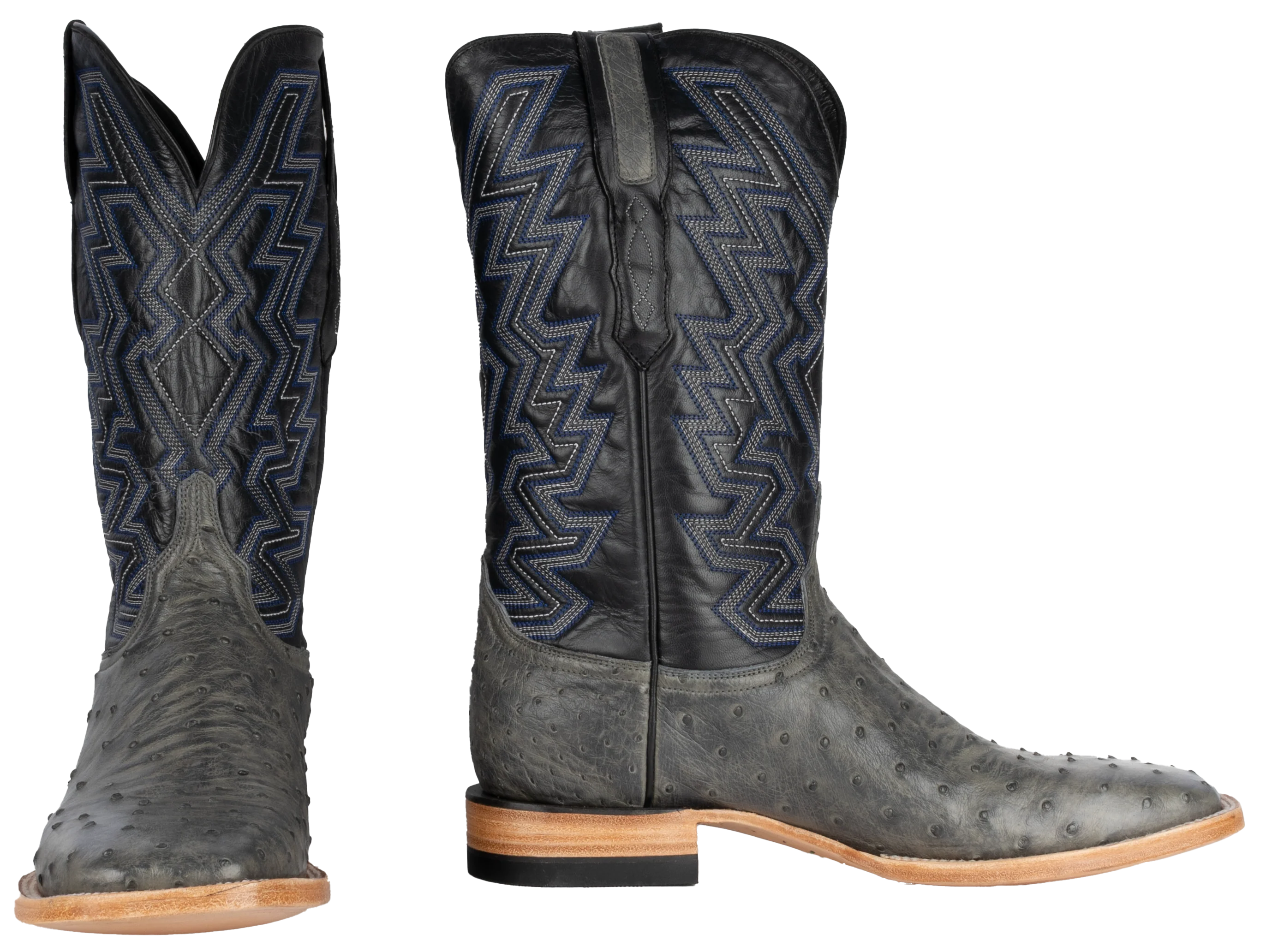 Full Quill Ostrich Grey - Square Toe