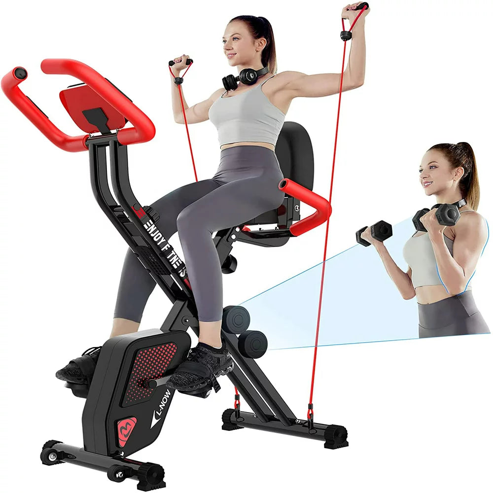 Pooboo X819 Foldable Exercise Bike, 8-Level Magnetic Resistance, LCD Monitor, 300-350lb Capacity, Indoor Cycling Fitness Equipment