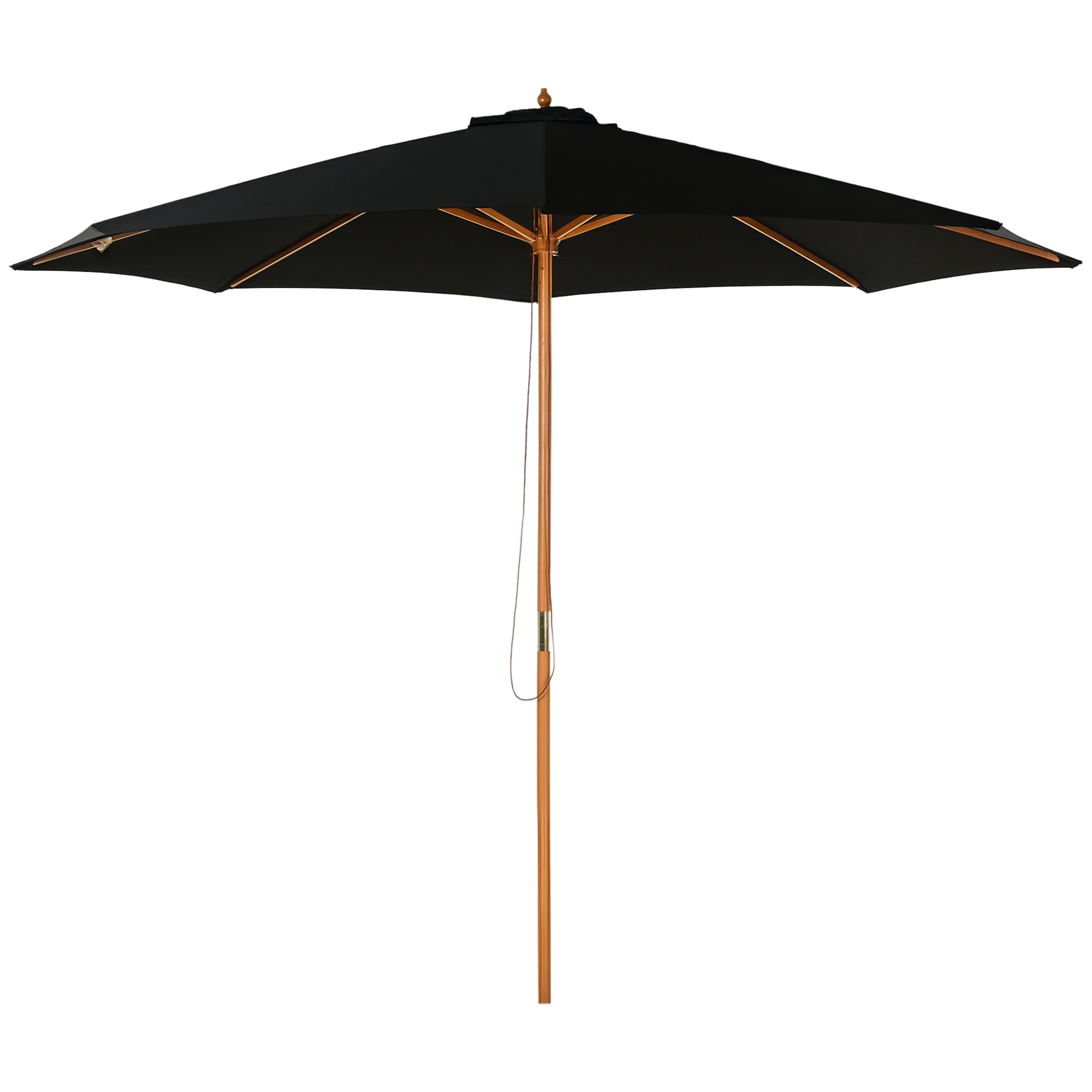 Outsunny Sonnenschirm Ø 300 cm, Sonnenschirm mit UV Schutz Balkonschirm aus Holz Strandschirm stabil Marktschirm Sonnenschutz für Strand Terrasse Garten, Schwarz