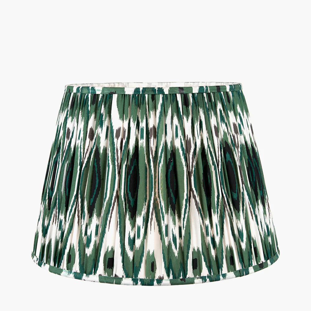 Izara 35cm Racing Green Ikat Patterned Gathered Tapered Shade