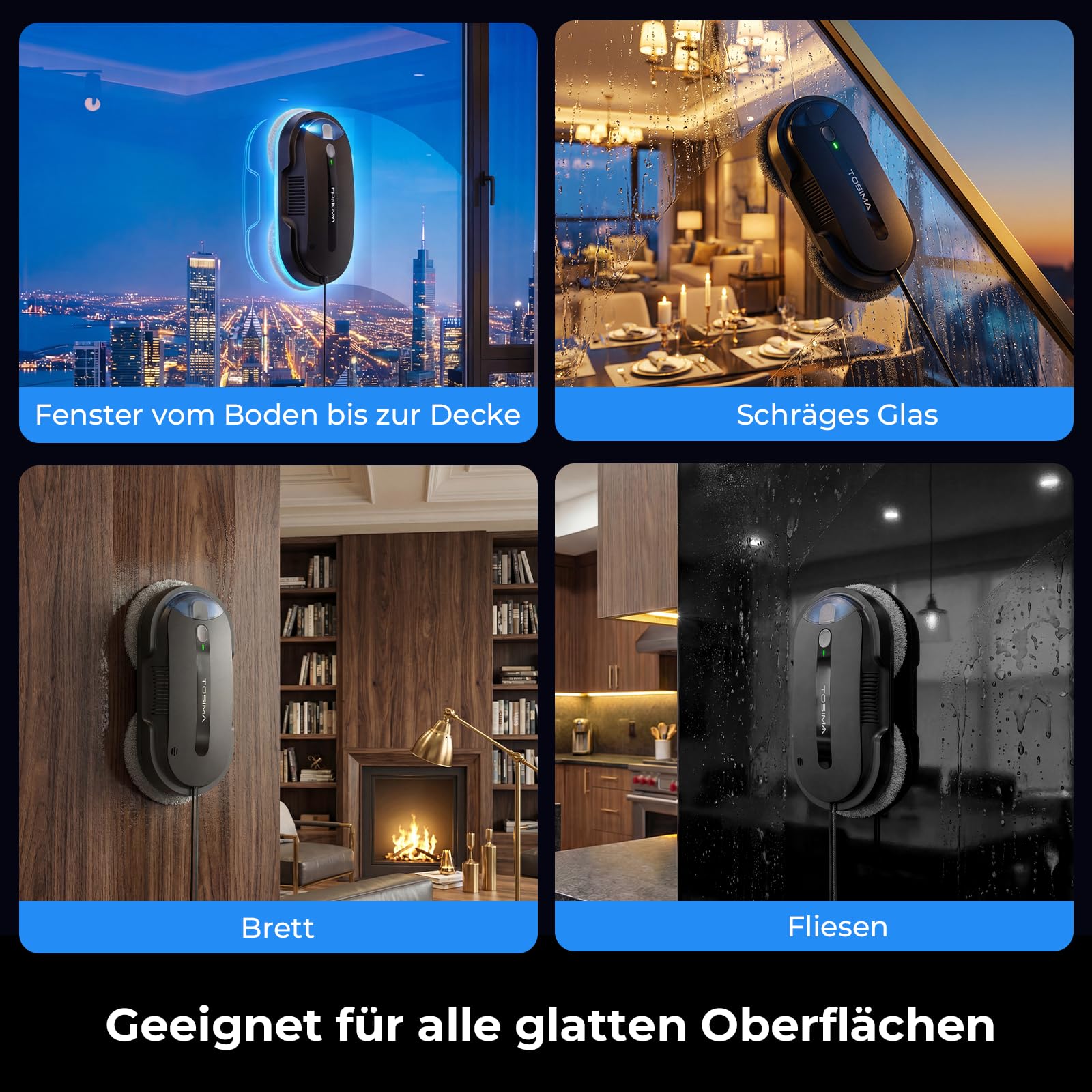 Fensterputzroboter X1 mit Doppeldüsen und Ultraschall-Wasserzerstäubung, 85-ml-Wassertank mit Sichtfenster, 3200 Pa Saugkraft und Notstrom-Akku