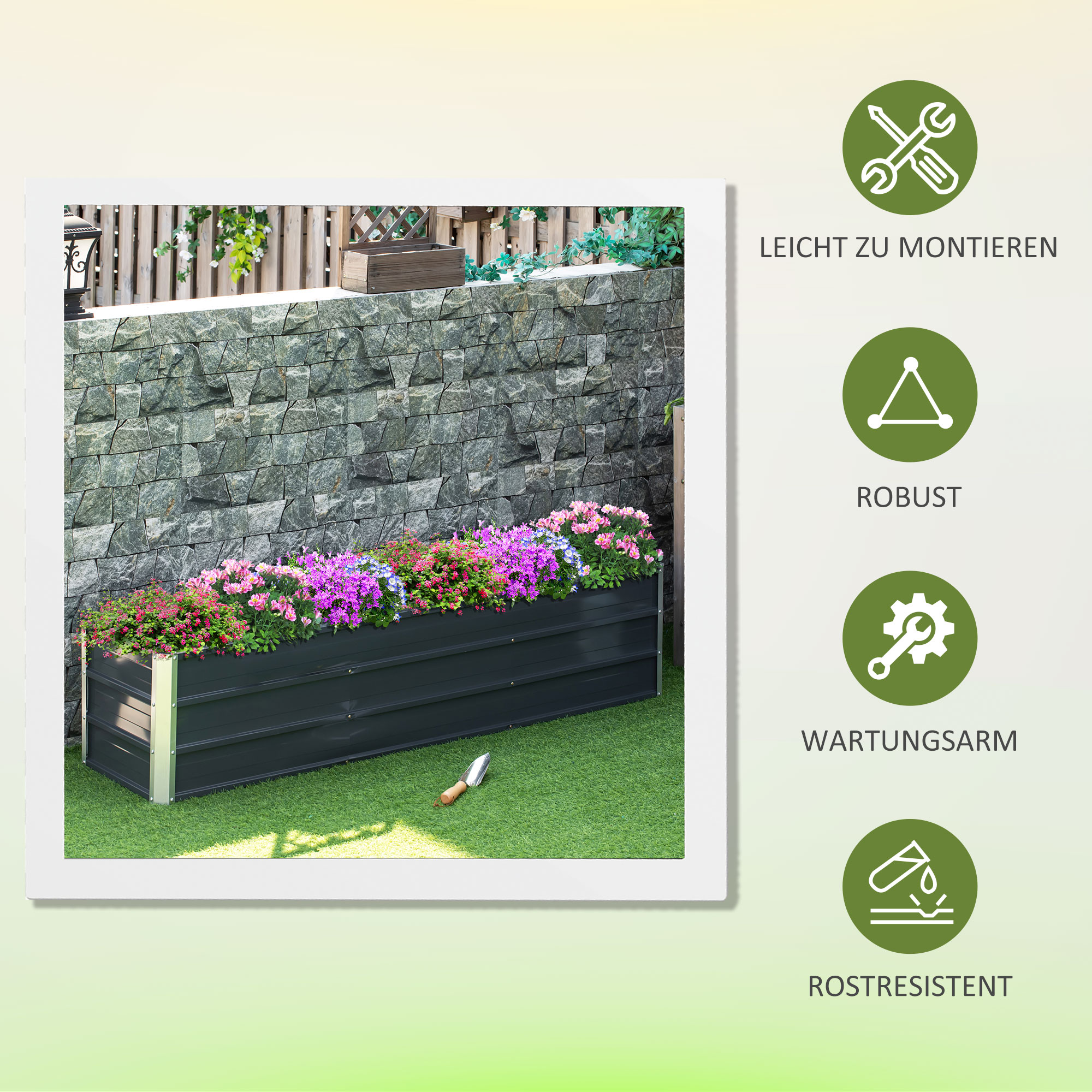 Outsunny verhoogd bed van staal tuinbed plantenbak bloembak bloempot met handschoenen donkergrijs 183 x 47 x 40 cm