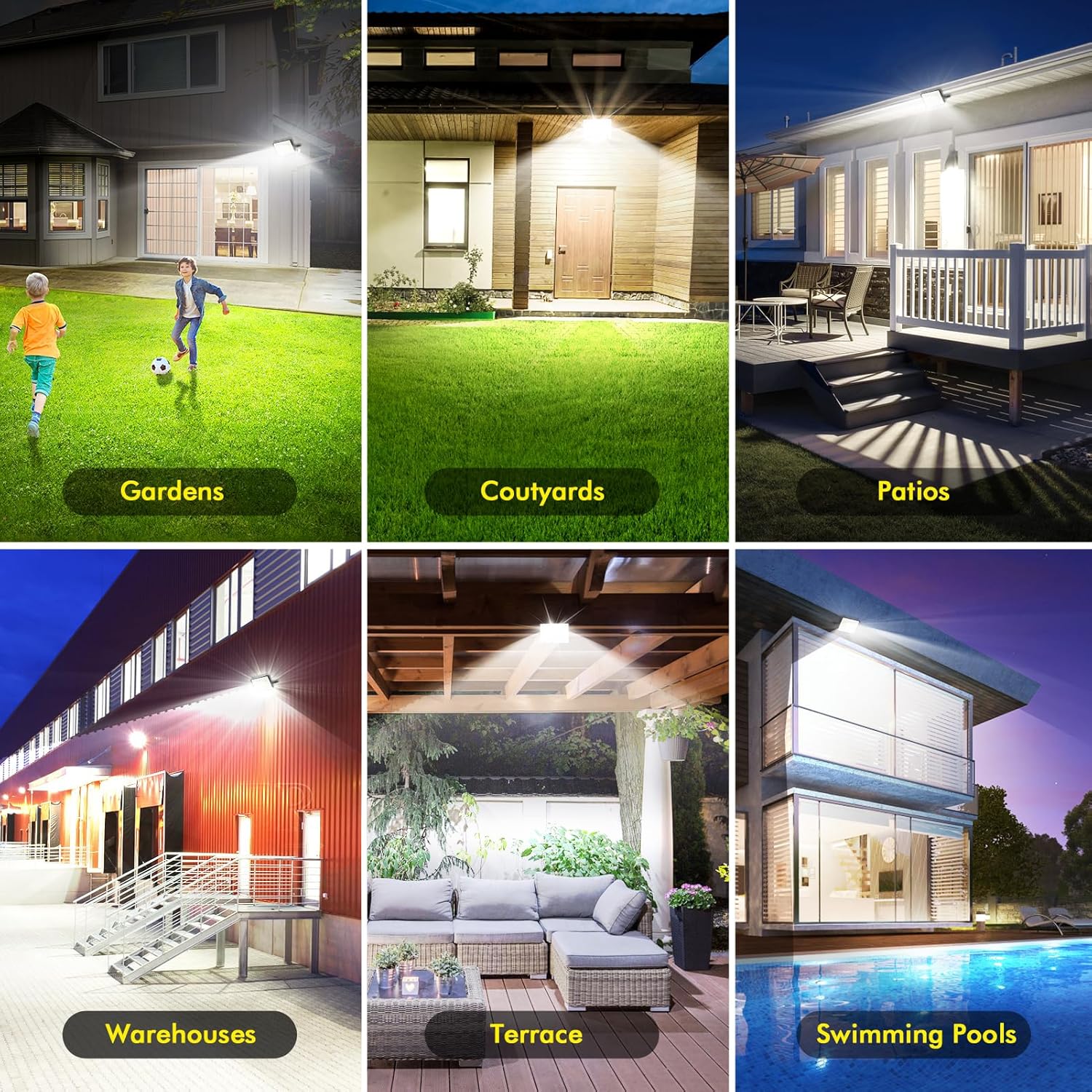 200W LED Strahler Außen, 20000LM Superhell, 6500K Kaltweiß Außenstrahler, IP66 Wasserfest Scheinwerfer für Hinterhof, Auffahrt, Garage, Flur, Garten - 8 Stück