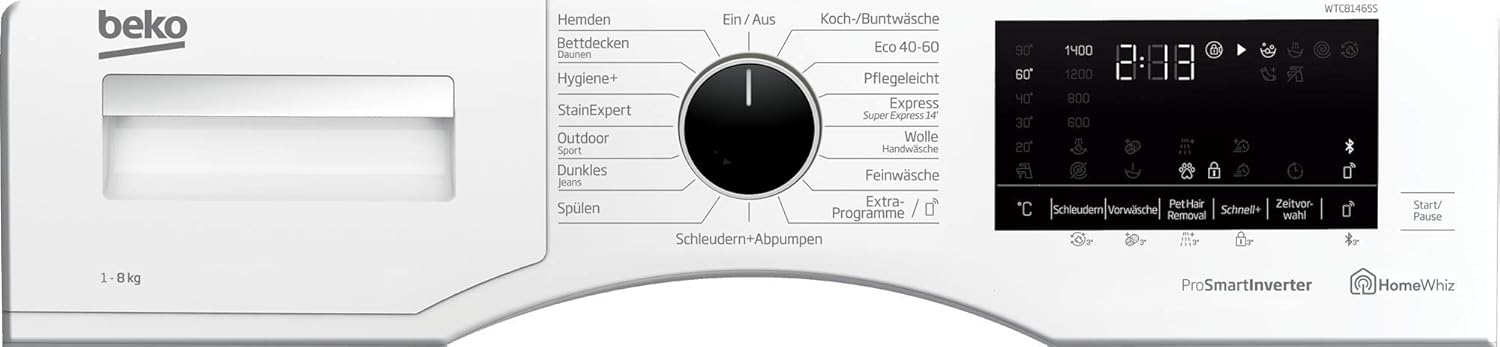 Beko B3WFU58415W1 b300 Waschmaschine, 8 kg, Waschvollautomat, Restzeitanzeige, Schleuderwahl, 1400 U/min, Dampffunktion, AddXtra-Nachlegefunktion, Bluetooth, Hygiene+ allergikergeeignet, Weiß
