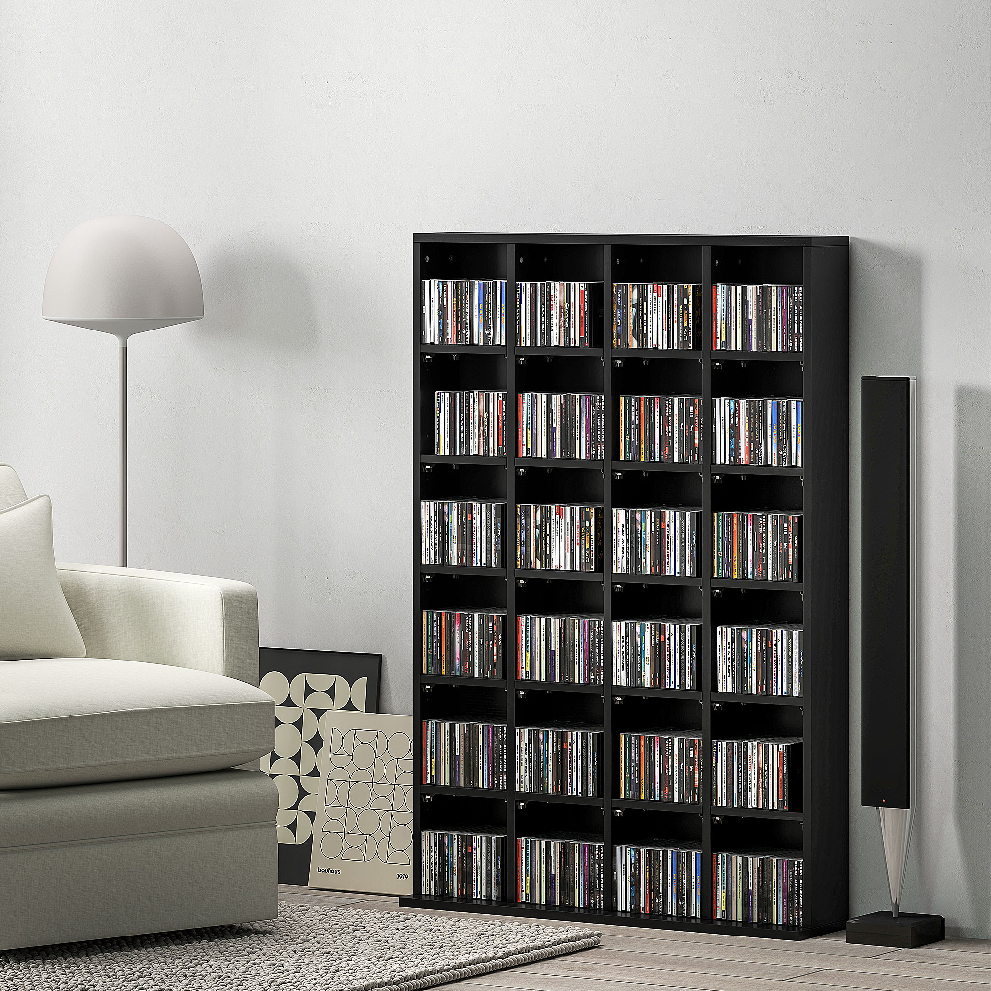 HOMCOM Multimedia-Aufbewahrung mit Platz für 480 CDs/312 DVDs - Bücherregal aus Holz mit verstellbaren Regalen, 89 x 130,5 cm, schwarz