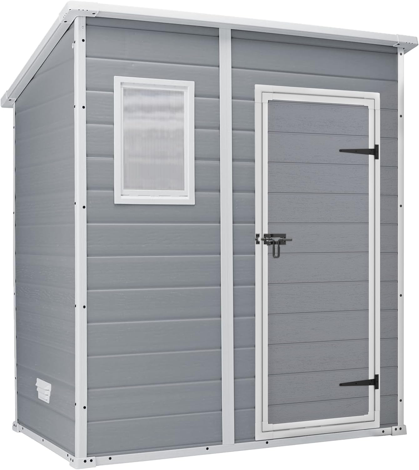 Keter Casetta da giardino Manor Pent 6x4, Finitura Effetto Legno Graffiato, Grigia, 183,5x111x200,5 H Cm