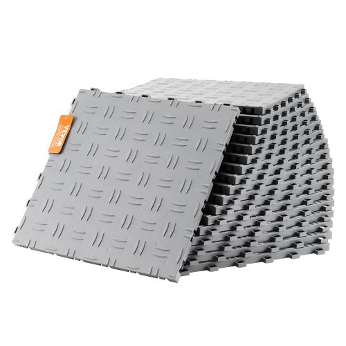 VEVOR Garagen-Bodenbeschläge, 305 x 305 x 13,4 mm, 50er-Set Industrieboden, rutschfeste doppelseitige Struktur-Garagenboden, für Garagen, Keller, Reparaturwerkstätten,Silber