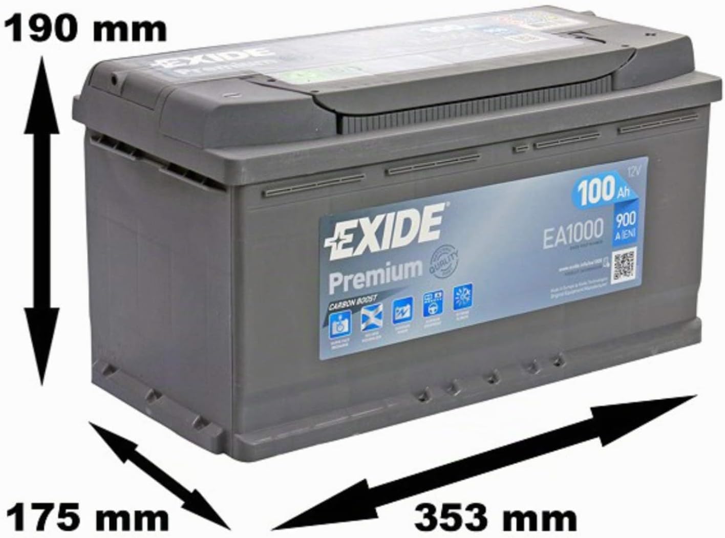 Exide Premium Carbon Boost Car Battery 100Ah 900 A/EN