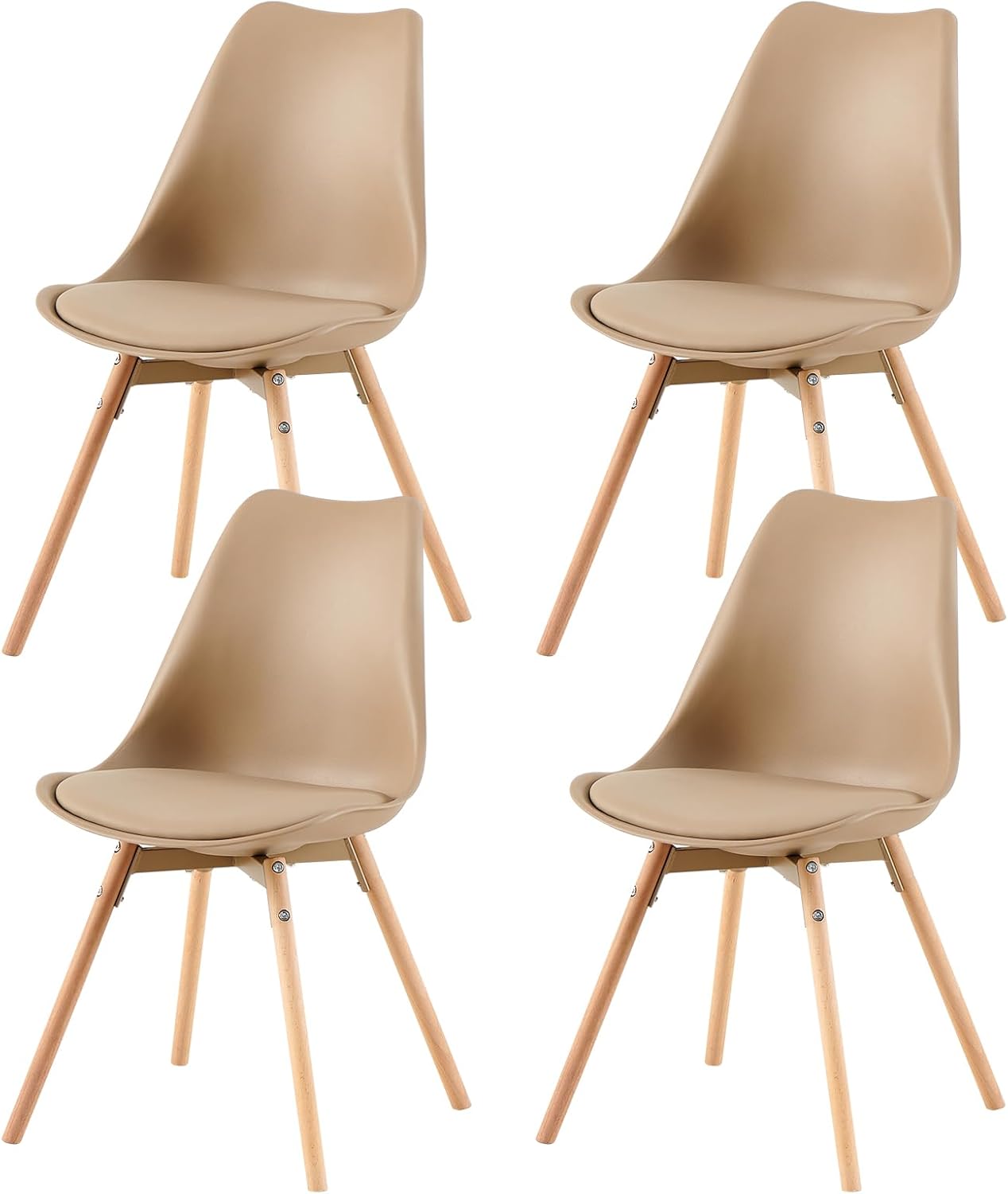 buybyroom Set di 4 sedie imbottite da cucina con seduta in legno massiccio, schienale per sala da pranzo, soggiorno, camera da letto, sala conferenze, kaki