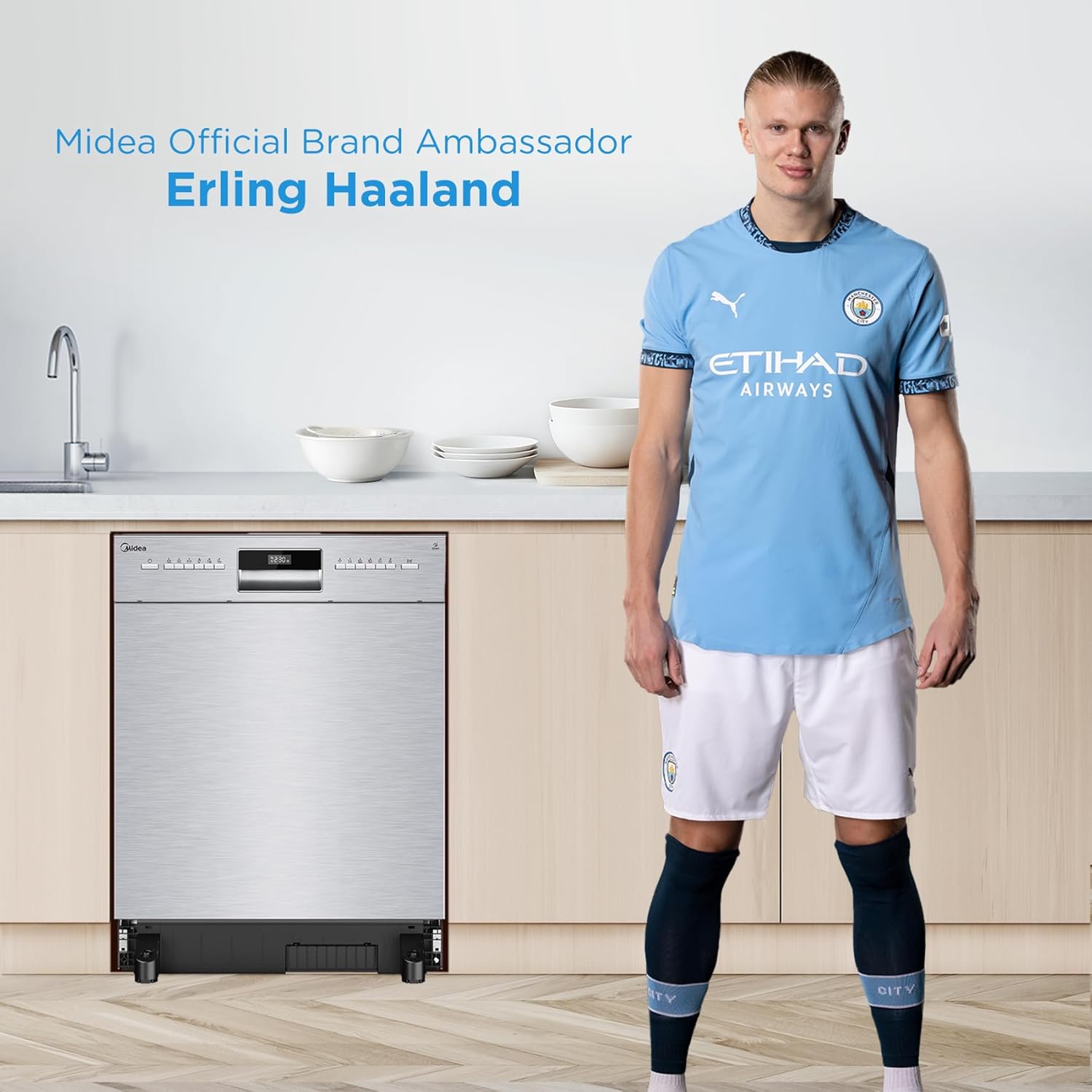 Midea Geschirrspüler Unterbau MDWEU1435XSS-W, 14 Maßgedecke, Spülmaschine 60 cm Teilintegrierbar mit WIFI, Extra Trocknung, 7 Programme, 47dB, 0-24h Startzeitverzögerung, Inox