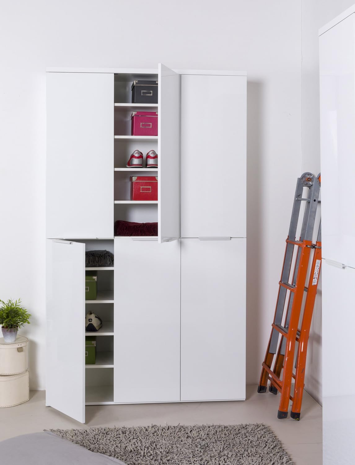 Composad | MUNDI Line Cabinet with 6 Doors, Storage Cabinet, Space-Saving Multipurpose (WxHxD) 120 x 200 x 35 cm, Lacquered White, Made in Italy