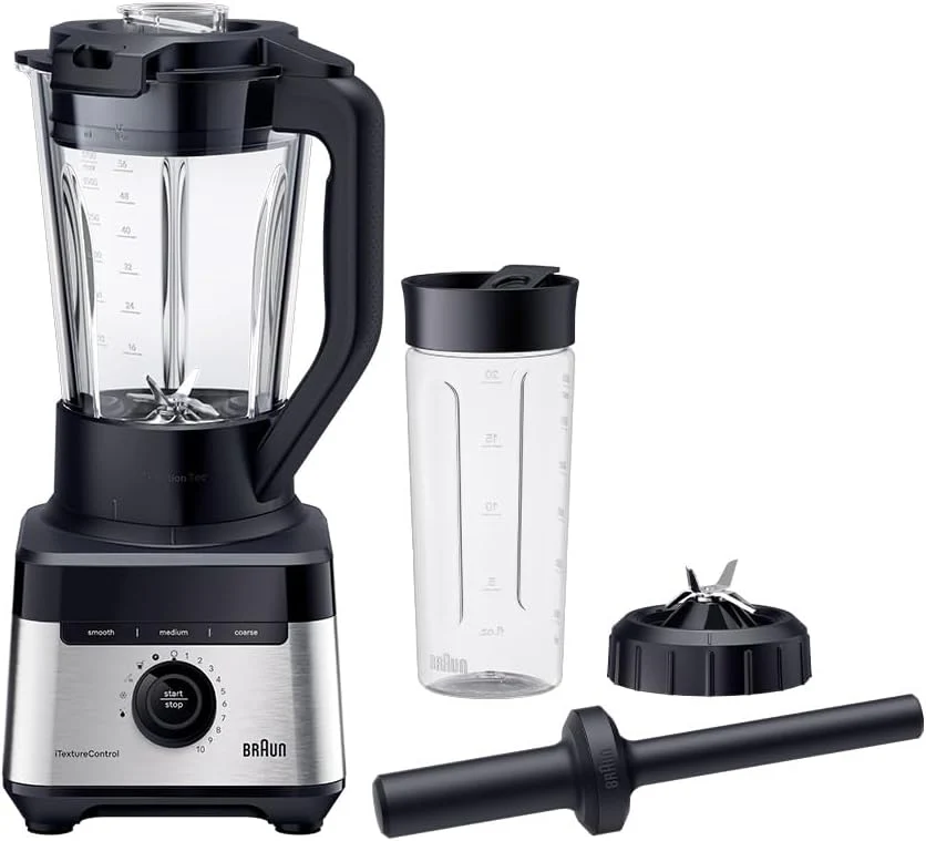 Braun PowerBlend 9 JB9040 Krachtige Blender �C Blender met Tritan kan, 18 mixprogramma's, 10 snelheden + pulsfunctie, hete soepfunctie, reinigingsprogramma, uitschenktuit, 1600 W, Zwart