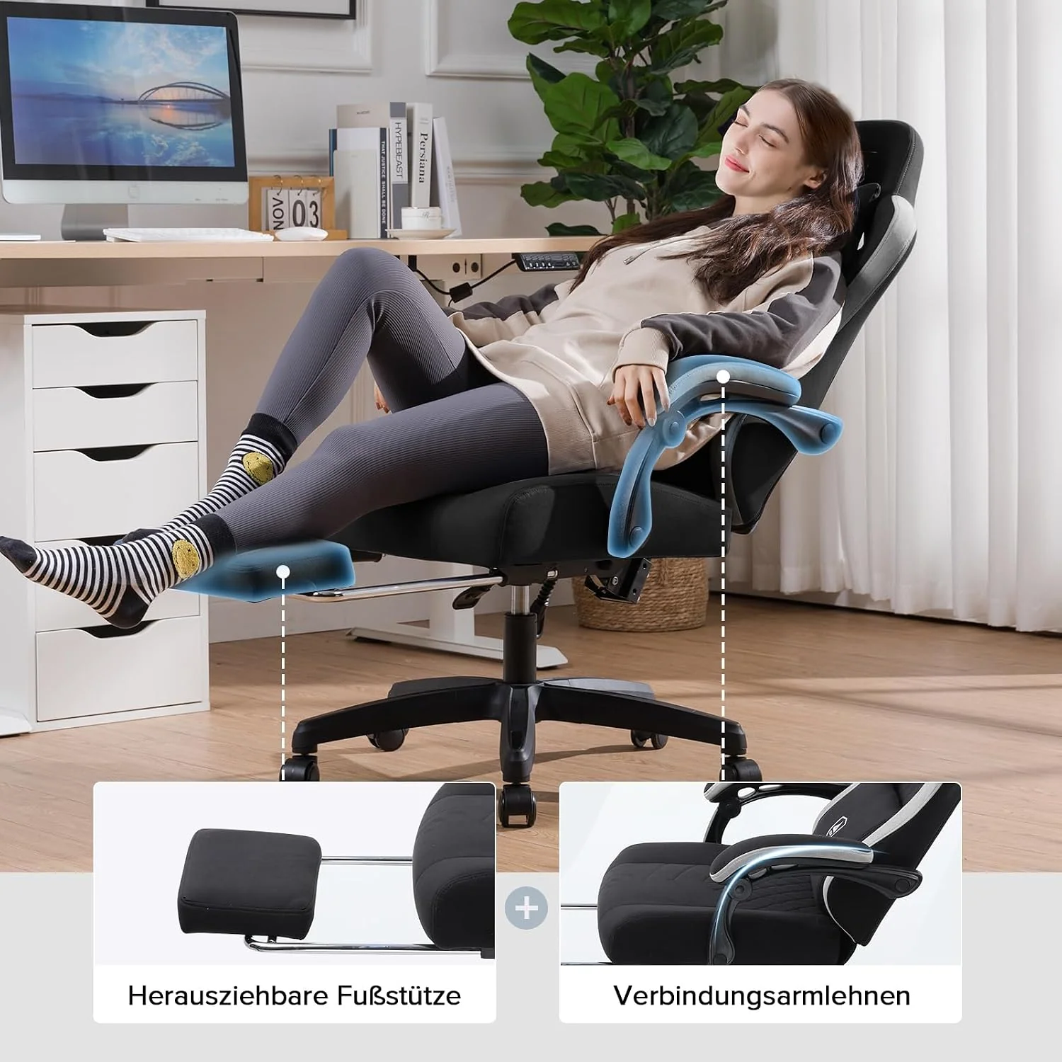 GTPLAYER Gamingstuhl mit Taschenfeder-Sitzkissen, Fußstütze und verstellbarer Rückenlehne