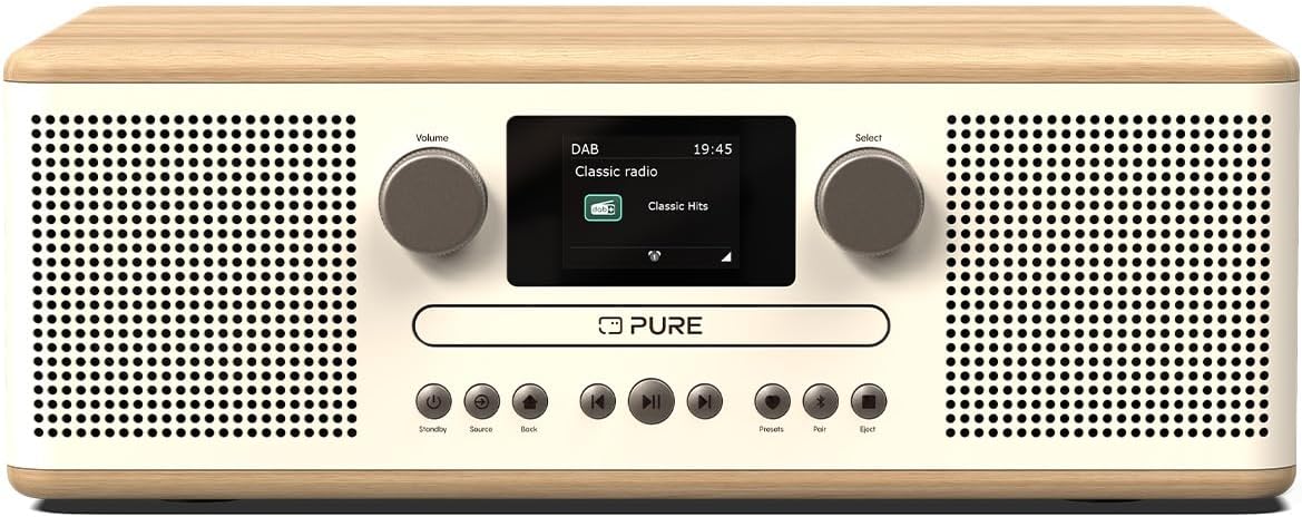 Pure Classic C-D6 Music System (CD Player, DAB+/FM, Bluetooth, AUX, USB, Alarm/Sleep Timer) Cotton White/Oak