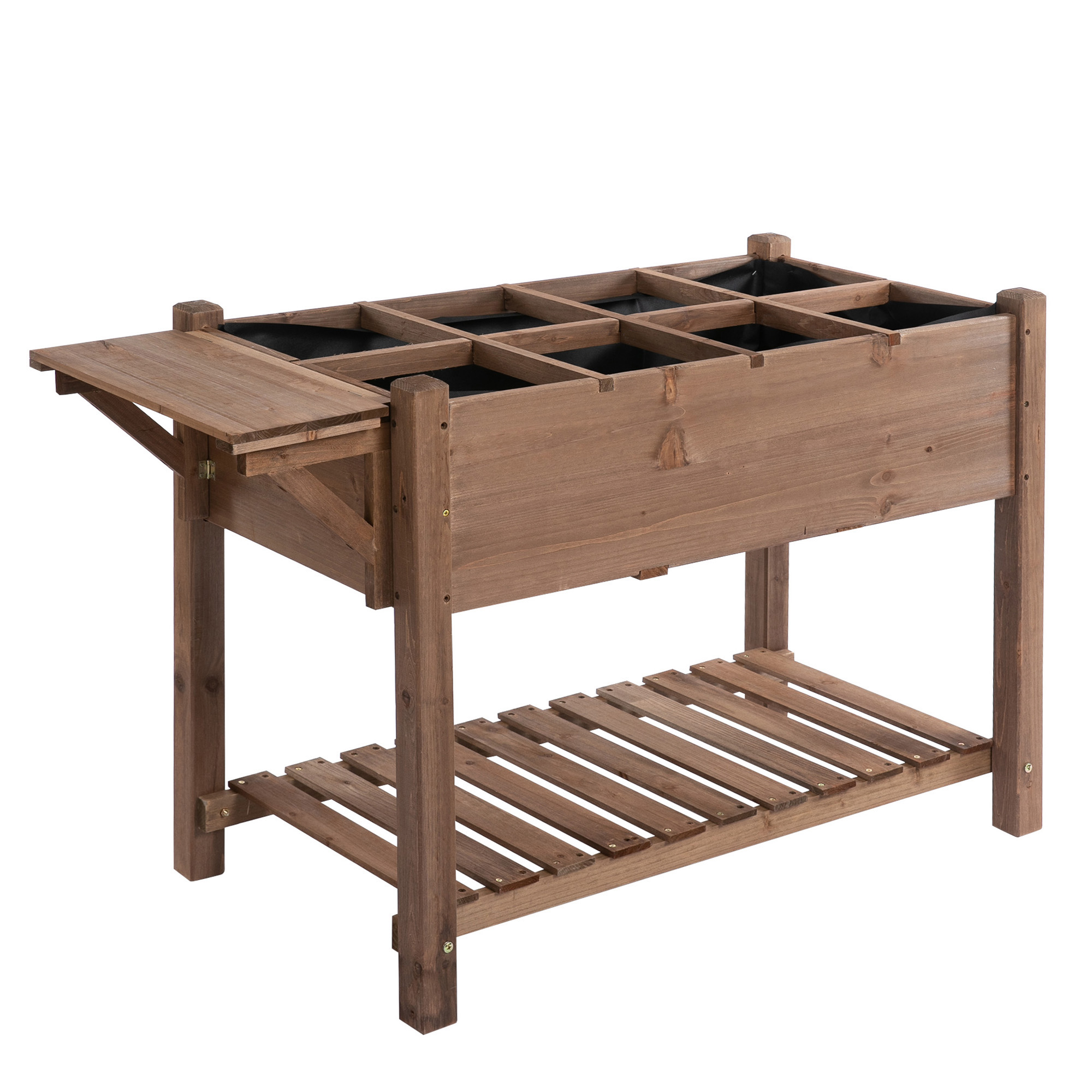 Outsunny Hochbeet Pflanzkasten mit 8 geteilten Gittern faltbare Ablage Blumenkasten Blumentopf Kräuterbeet Massivholz Braun 123 x 54 x 80 cm