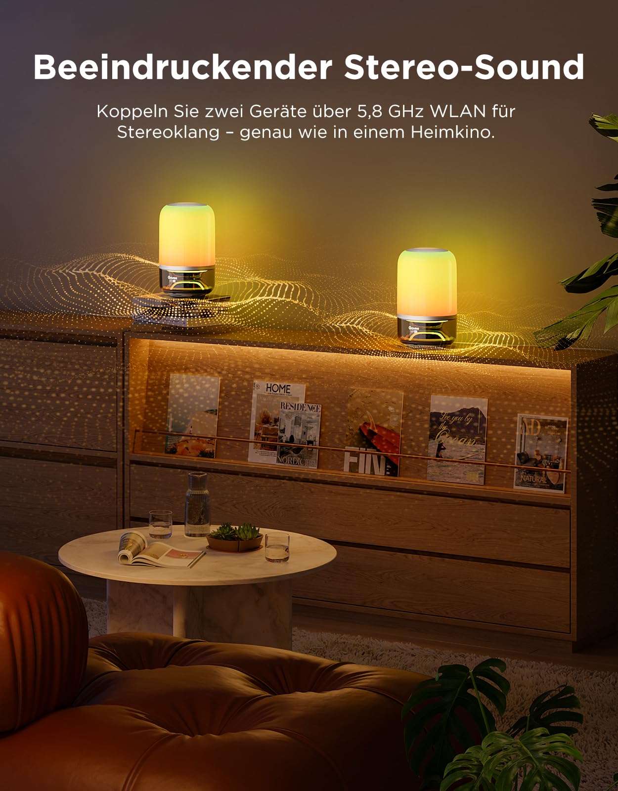 LED Tischlampe mit Lautsprecher RGBIC 600 lm 2700-6500 K 5200 mAh Akku USB-C 16 Musikmodi App-Steuerung