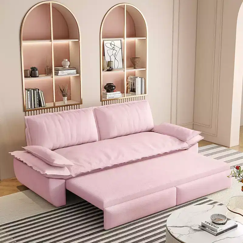 3-in-1 Convertible Queen Sleeper Sofa with Velvet Upholstery