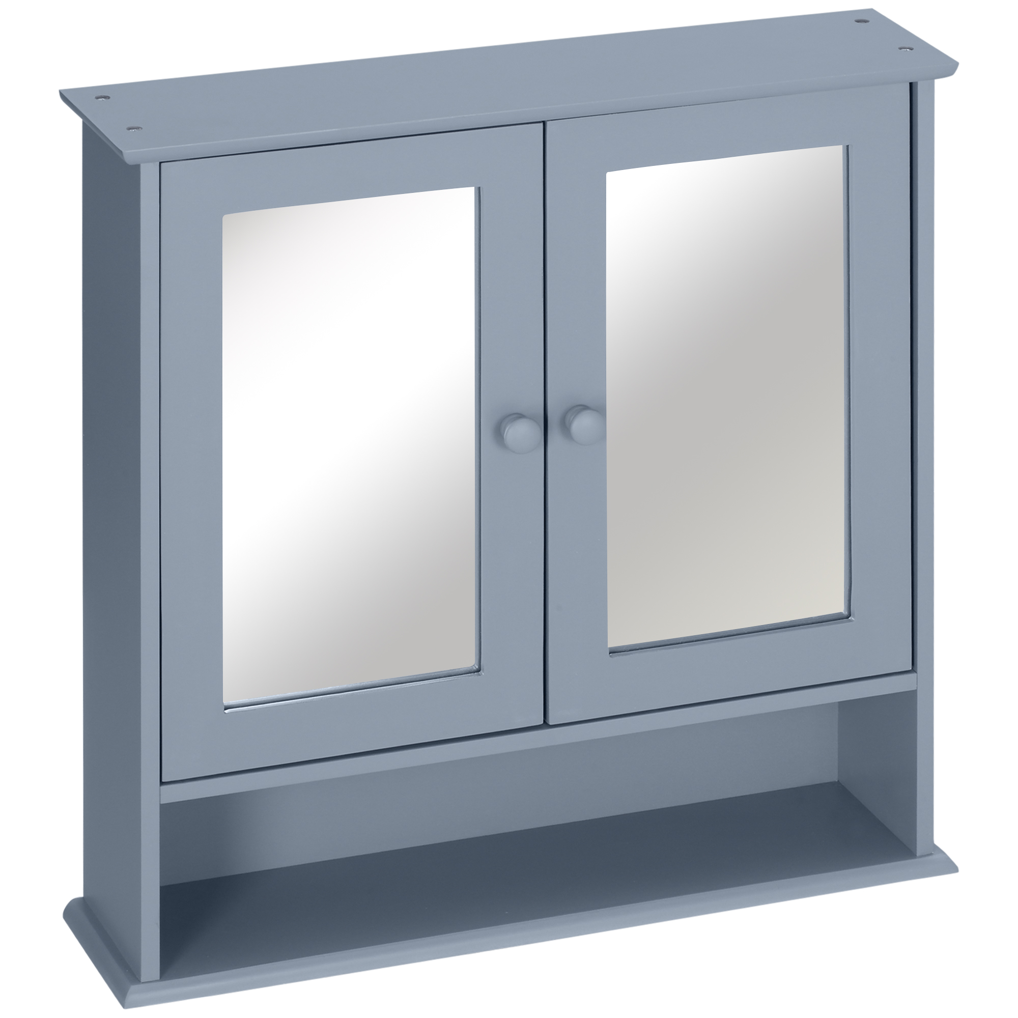 kleankin Wandspiegel mit Regal für Badezimmer 56L x 13B x 58H cm Doppeltüriger Spiegelschrank MDF Grau