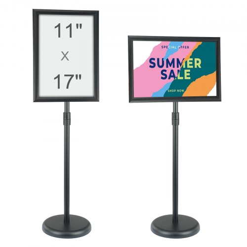 VEVOR Informationsständer 27,9 x 43,2 cm Vertikal & horizontal Verstellbarer Posterständer, Robuster Bodenstehender Schilderhalter mit Runder Basis für Displays, Werbung und den Außenbereich Schwarz