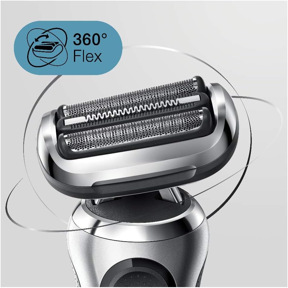Braun Series 7, Rasoio Elettrico Barba, Custodia da Viaggio, con Testa e Lame Flessibili, Base di Ricarica, Idea Regalo, 70-S7200cc Grigio