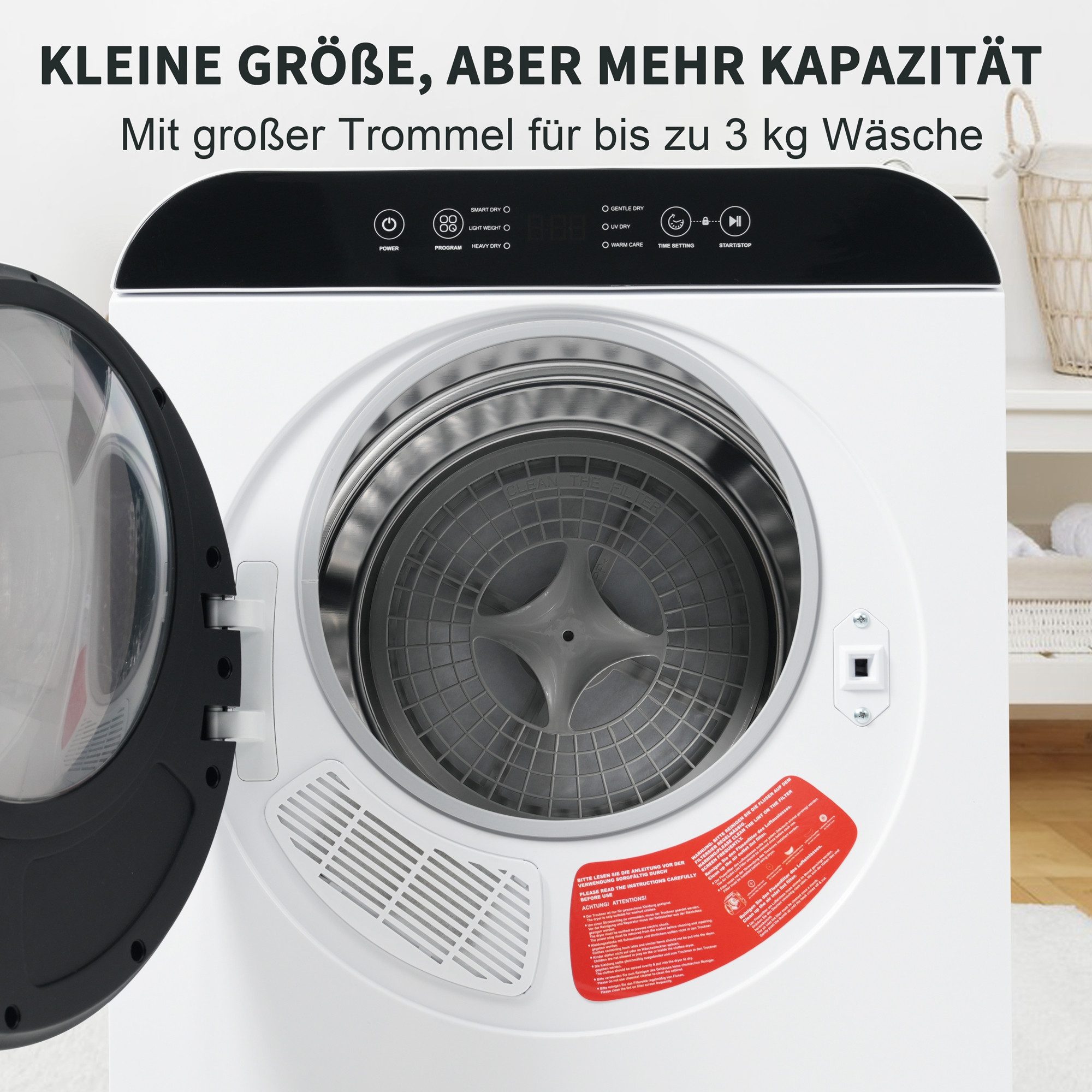 Ablufttrockner Wäschetrockner 3 kg Kapazität, UV-Sterilisation, wandmontierbar 3 kg