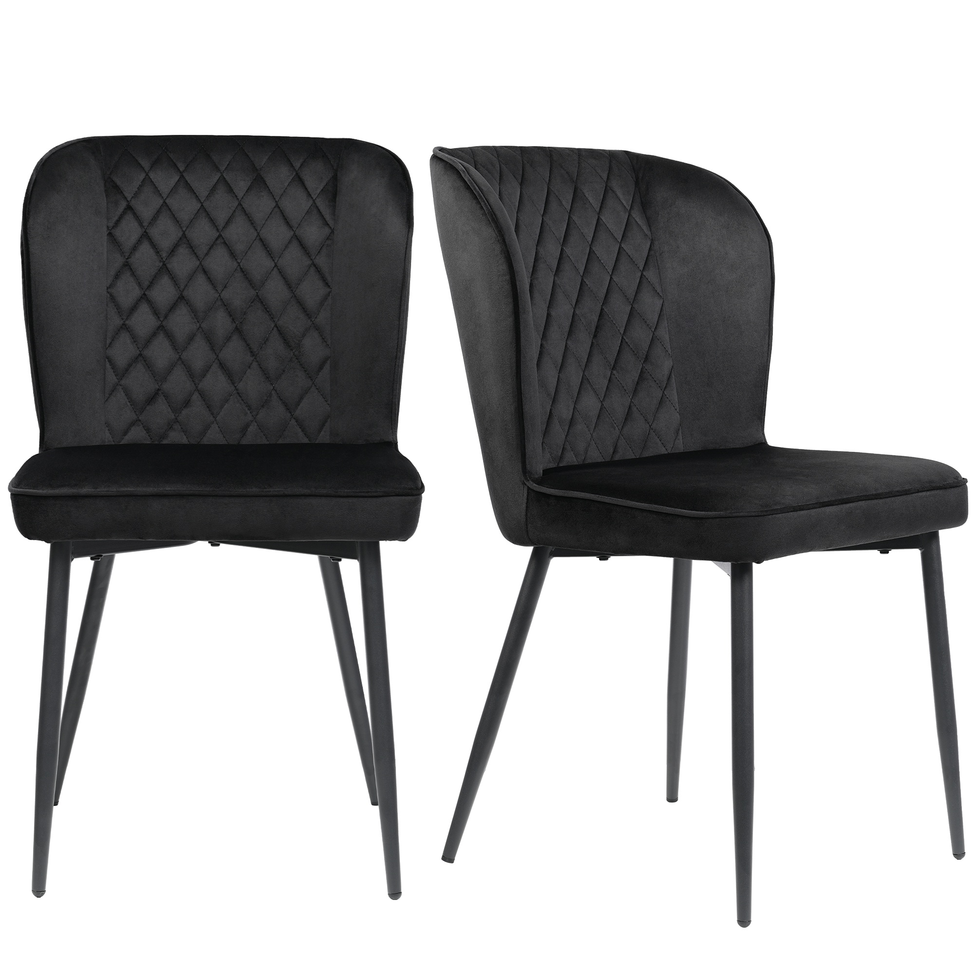 Set aus 2 gepolsterten Esszimmerstühlen in Samtoptik mit Rückenlehne, Metallrahmen, Schwarz