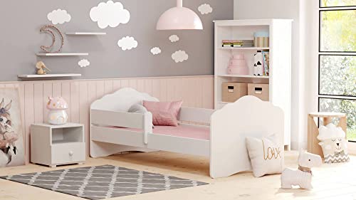 Dmora Singolo per Bambini, Lettino per cameretta, Letto con Protezione anticaduta e testiera a Nuvola, cm 144x78h58, Colore Bianco, Small : Casa e cucina