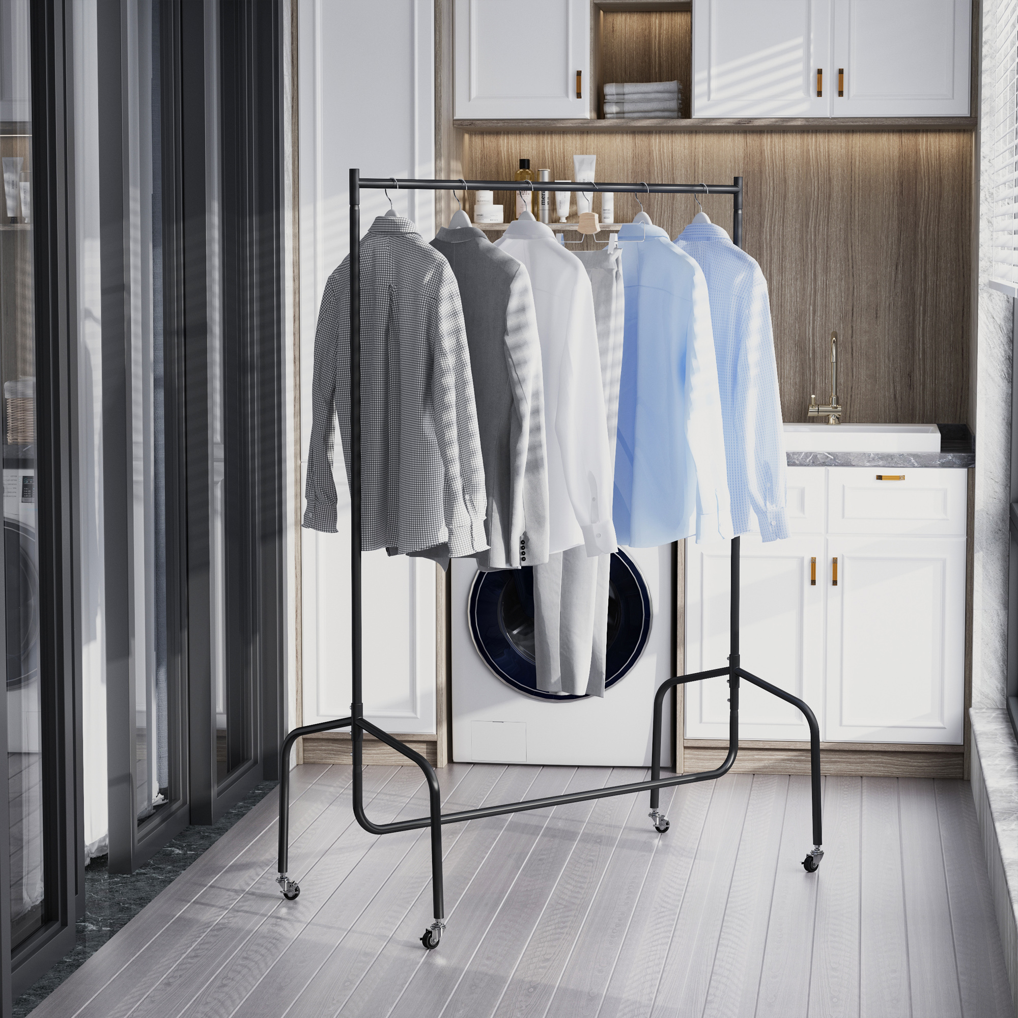 HOMCOM Kleiderständer Kleiderwagen Wäscheständer Rollgarderobe Garderobenständer (120 x 60 x 170 cm)