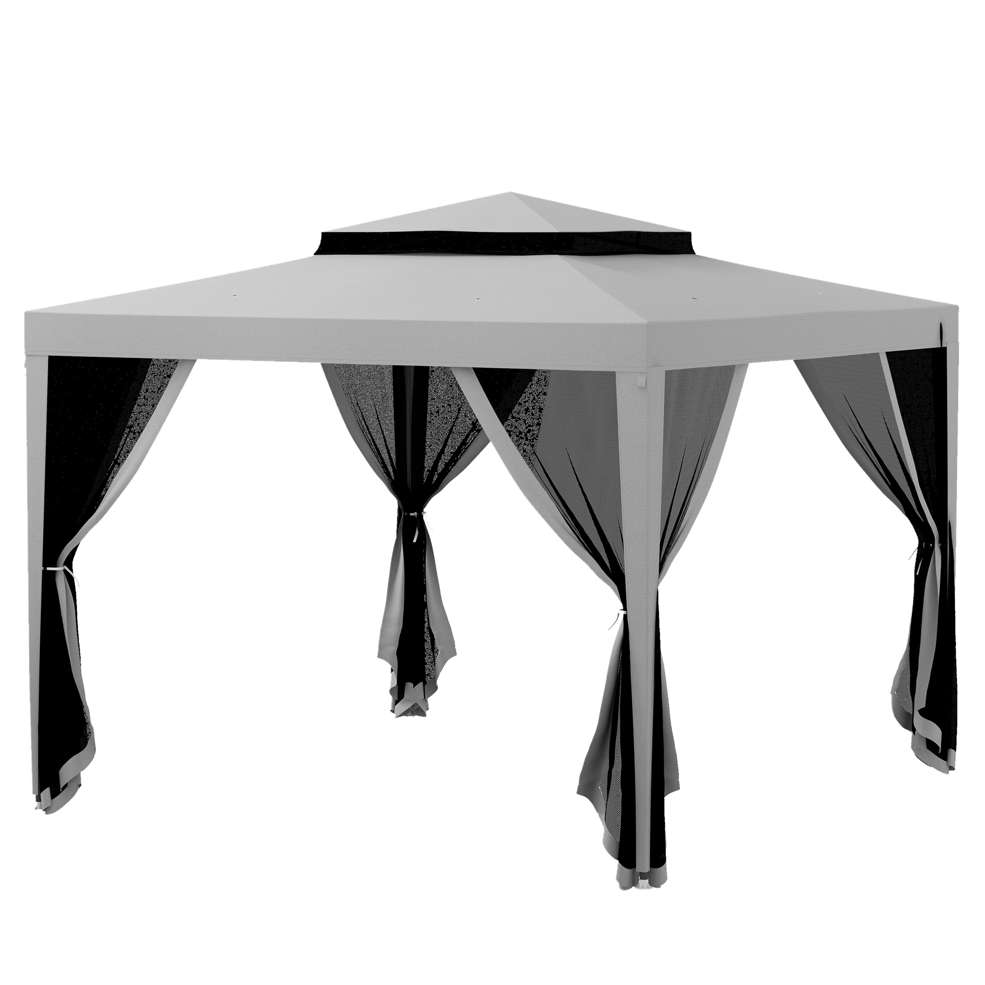 Outsunny Gartenpavillon 3L x 3B m mit 4 abnehmbaren Moskitonetzen - Doppeltes Dach - Grau