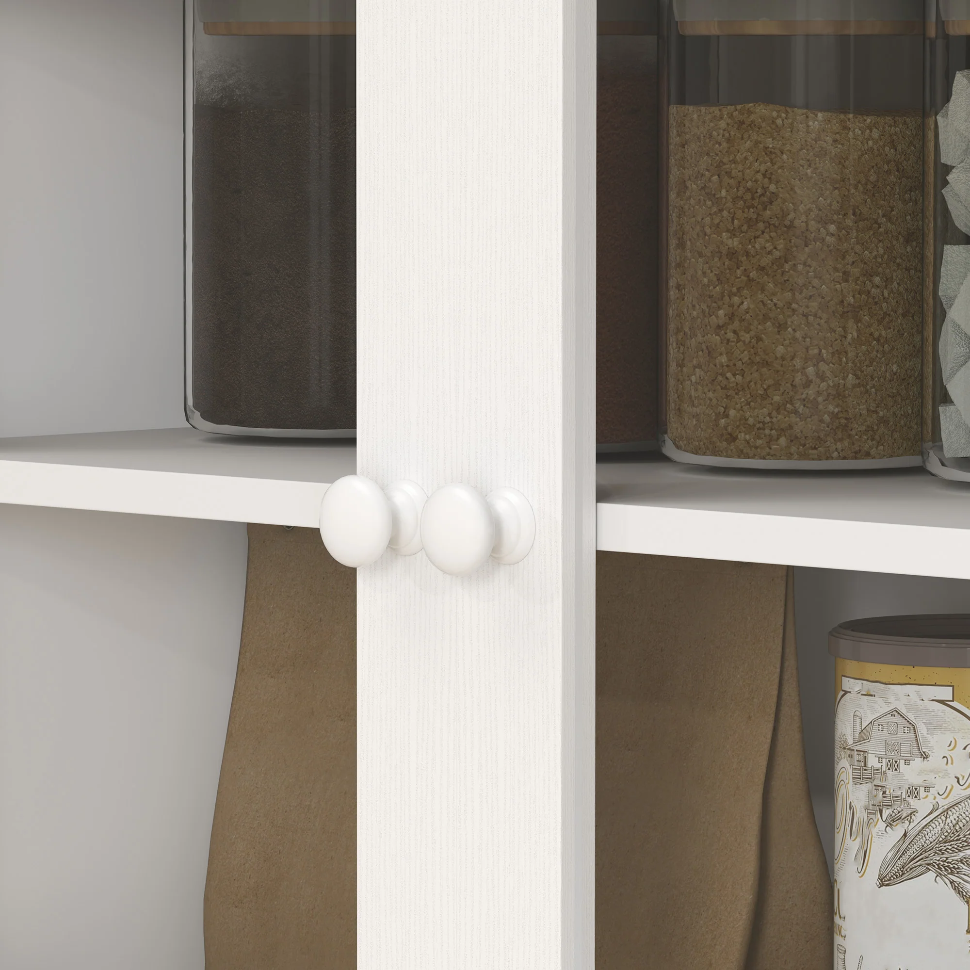HOMCOM Landhuisstijl Keukenkast, 1 Vitrine, 1 Open Schap, 1 Lade, 2 Kasten, Natuur + Wit