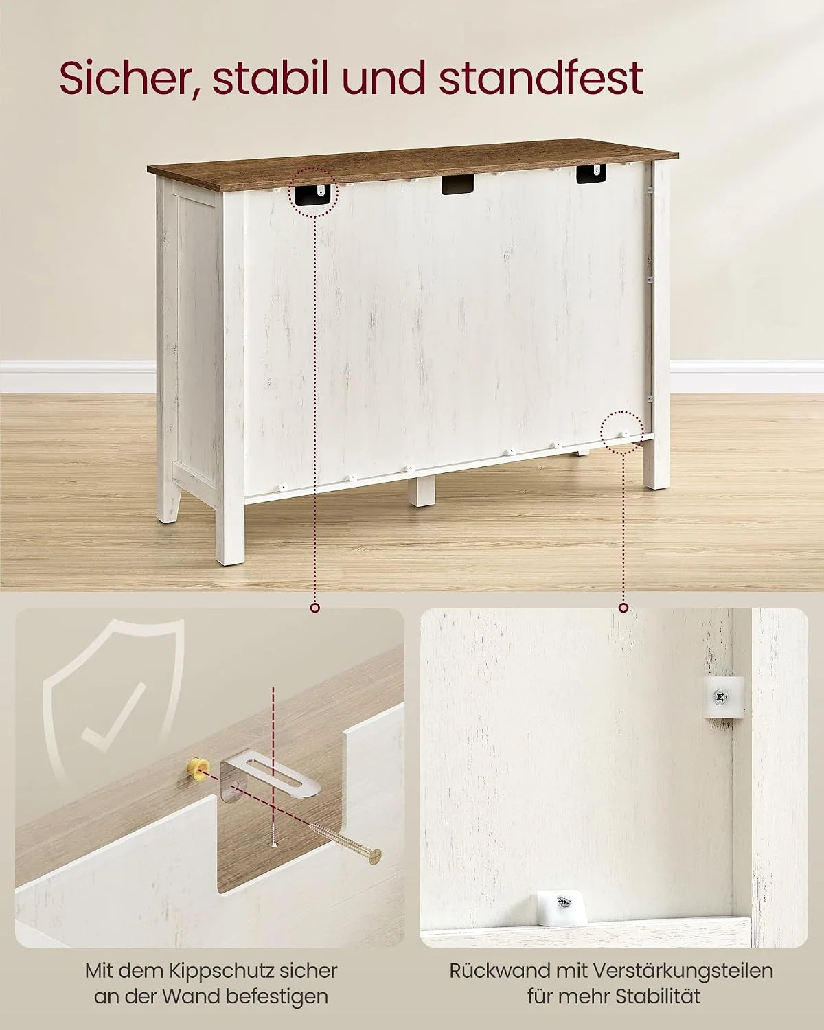 VASAGLE LIRY Sideboard mit Türen, Schubladen und Stauraum im Landhausstil
