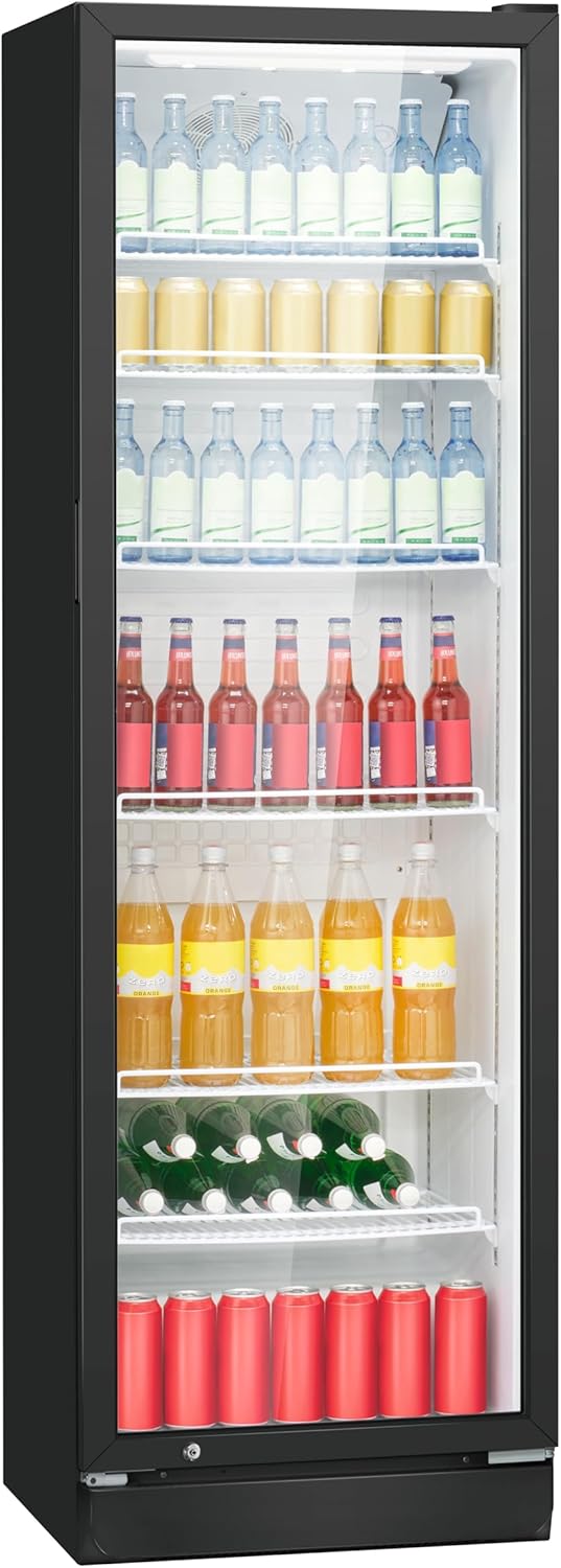 Bomann® Kühlschrank mit Glastür | Getränkekühlschrank abschließbar | 6 höhenverstellbare Ablagen | 30kg je Ablage | 347 Liter | Kühlschrank groß | Flaschenkühlschrank m. LED-Licht | KSG 7351 schwarz