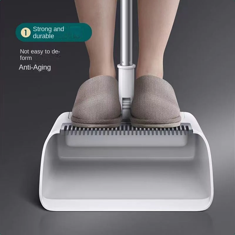Broom & Dustpan Set with Built-In Hair Comb �C Ergonomic & Space-Saving
