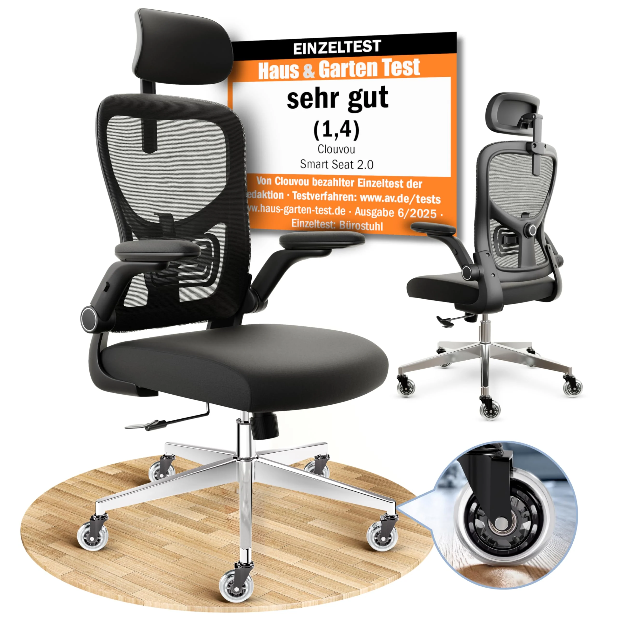 CLOUVOU Ergonomischer Bürostuhl mit verstellbaren Armlehnen und Kopfstütze