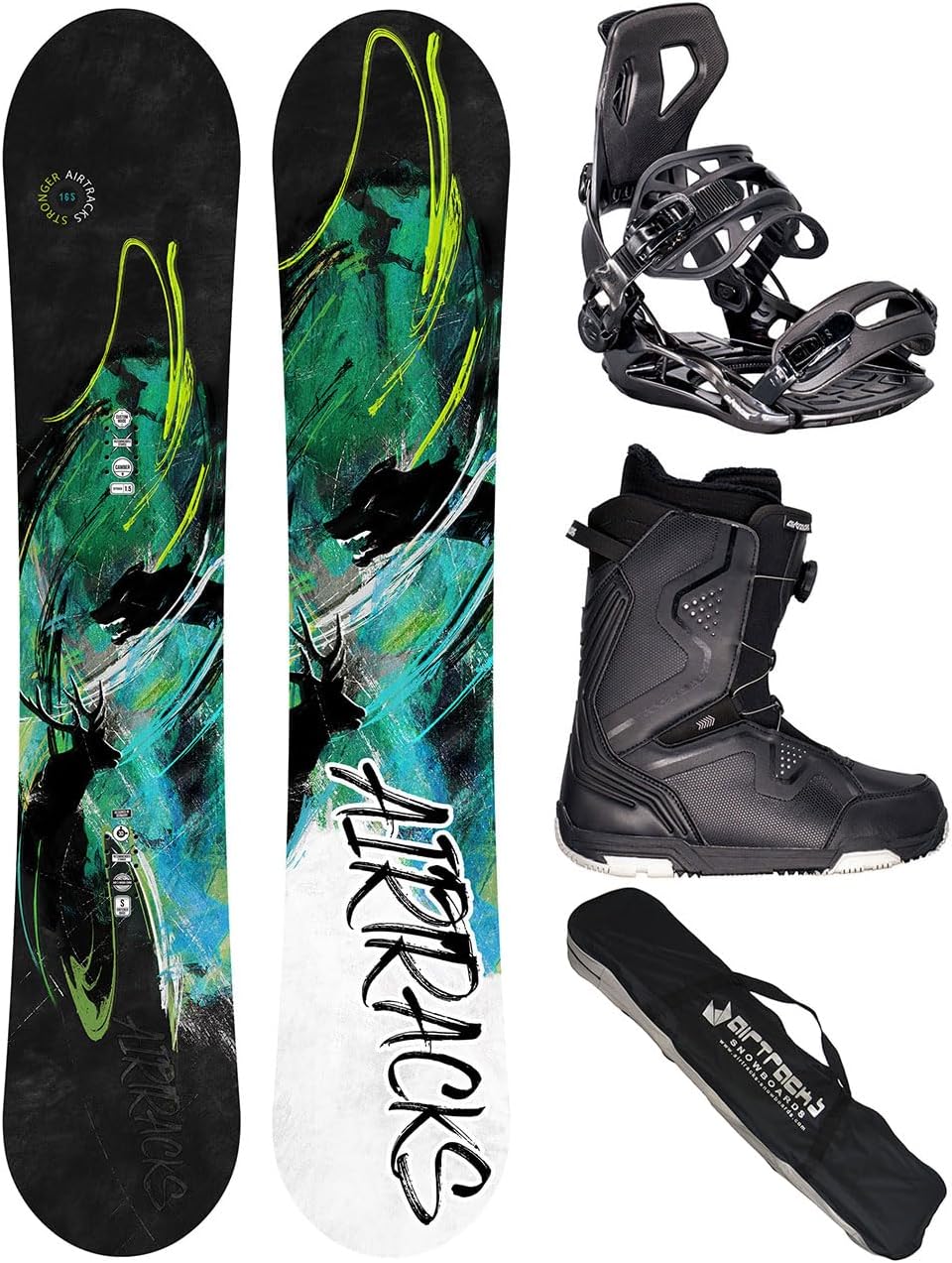 Airtracks Snowboard Set - Stronger Snowboard Wide Flat Zero Rocker Bindung Master Fastec MULTIENTRY Boots SB Bag 156 159 163 165 cm