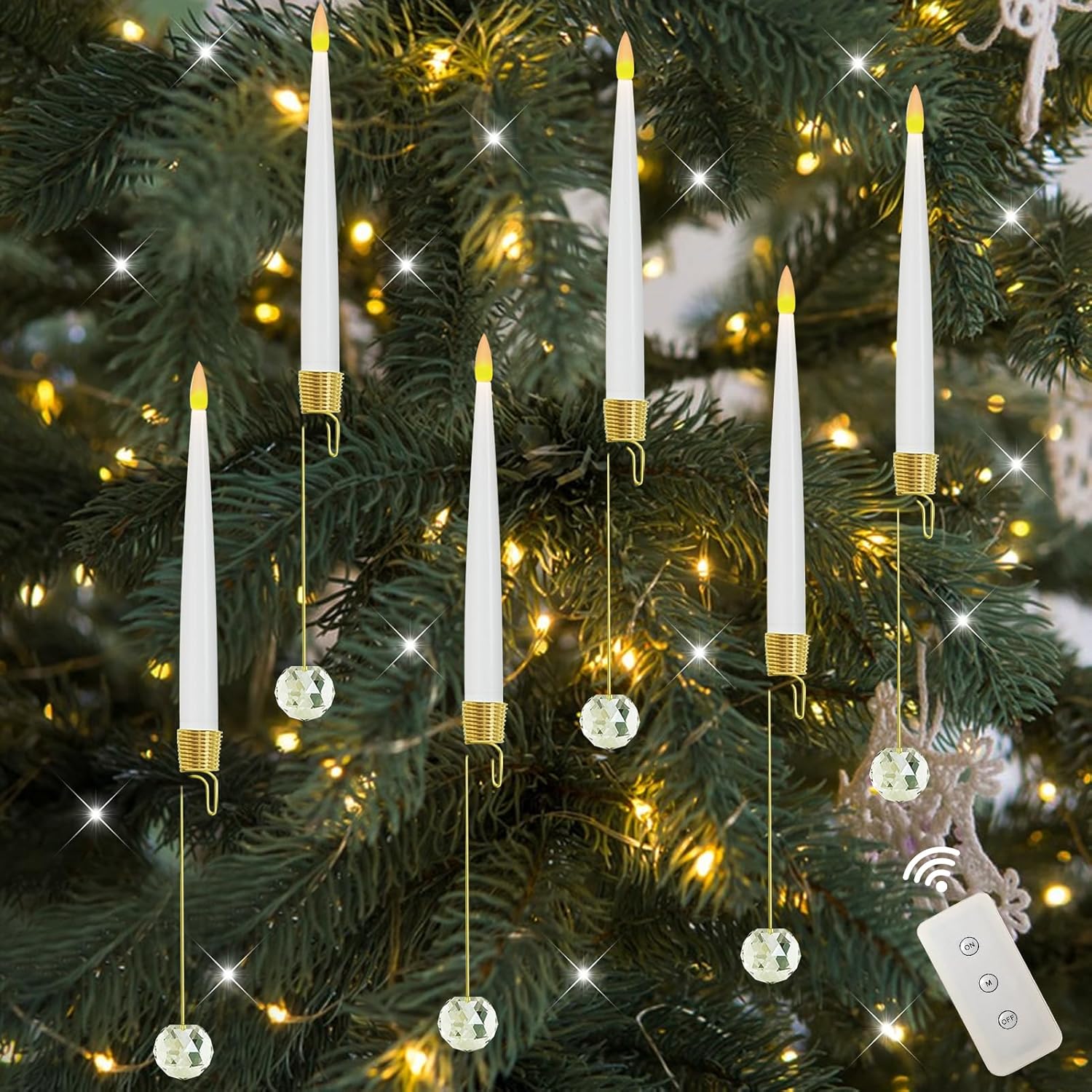 GZWY Candele per albero di Natale con telecomando, 6 luci per albero di Natale, candele a LED per decorazioni natalizie, per interni, candele coniche senza fiamma per albero di Natale (B)