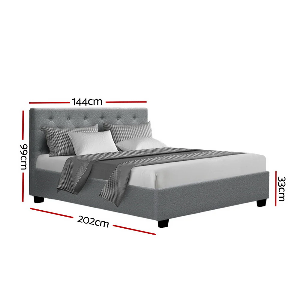 Artiss Vila Bed Frame Fabric Gas Lift Storage - Grey Double