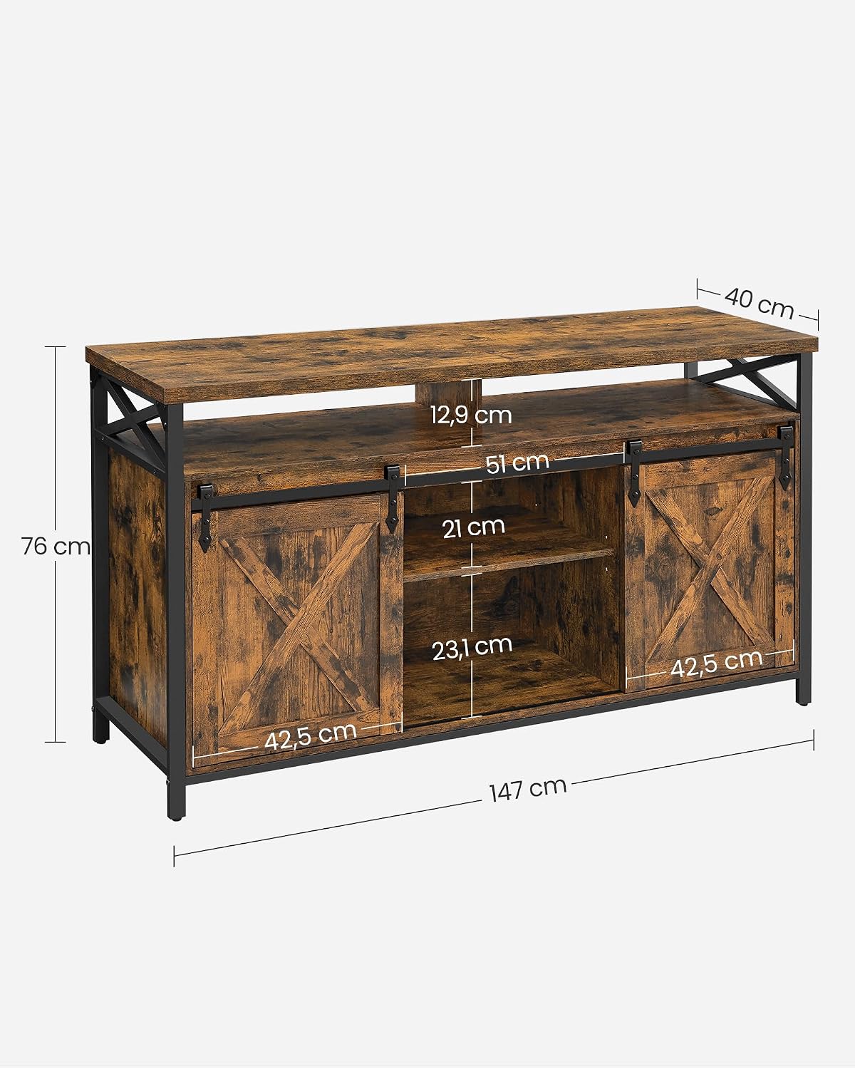 VASAGLE TV-Schrank mit Metallgestell und Schiebetüren im Industrial-Stil